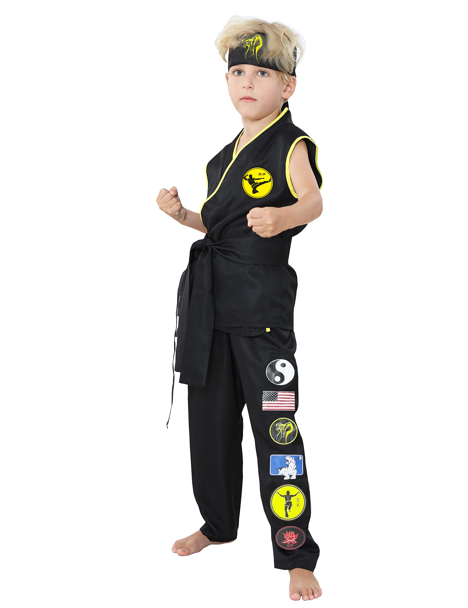Kids Karate Costume Uniform with Headband & Belt - Halloween Dress Up, Pretend Play, Cosplay Outfit for Boys & Girls | Perfect for Parties, Martial Arts Training & Role Play