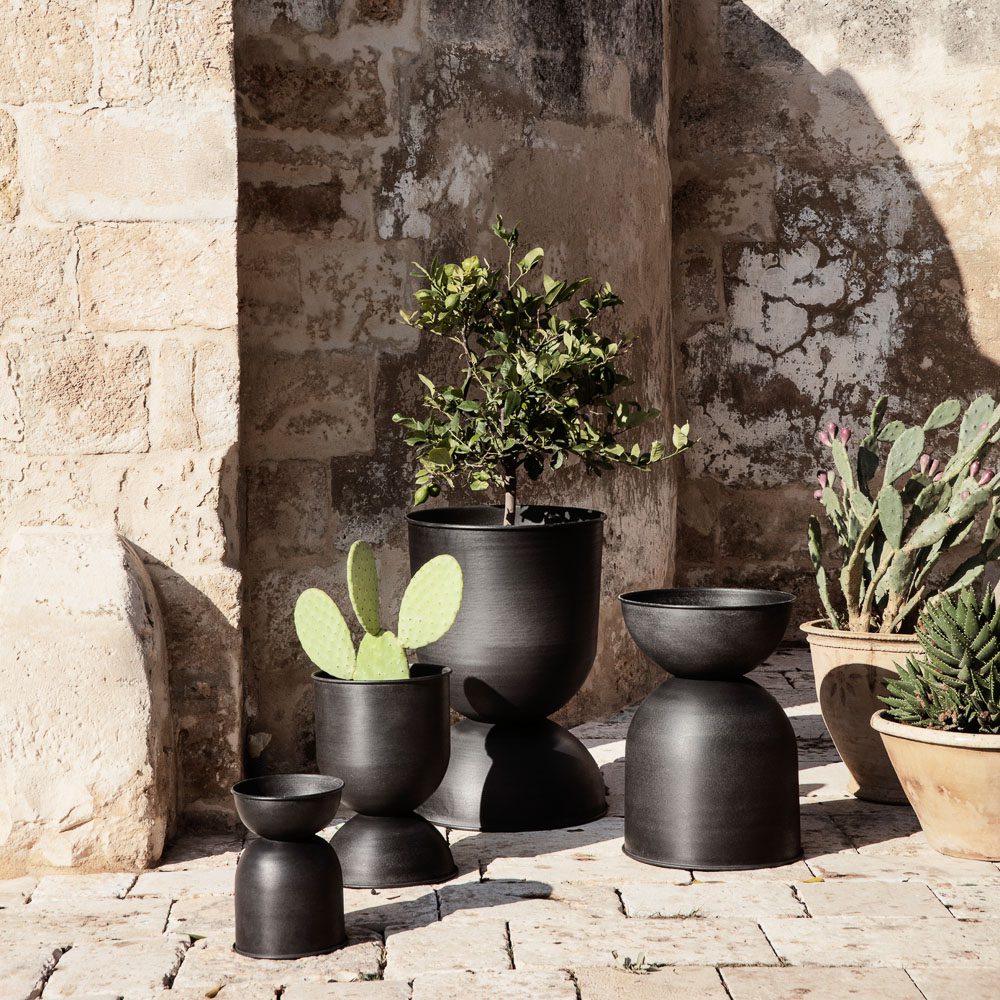 FERM LIVING Large Black Hourglass Flower Pot - 29 Inches Tall Modern Indoor Planter for Living Room, Office & Home Decor
