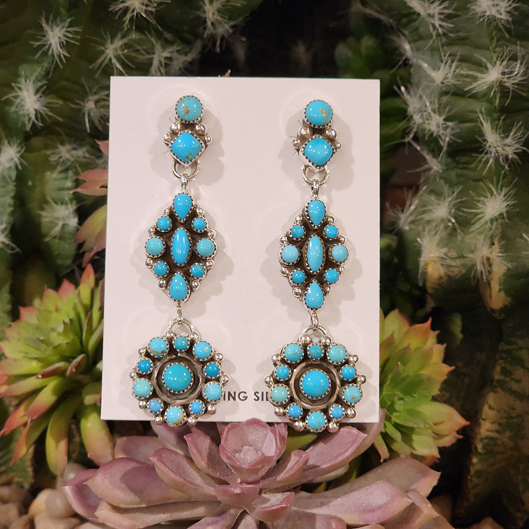 Tina Kingman Turquoise Cluster Earrings – Handmade Boho Jewelry for Women, Sterling Silver Dangle Earrings | Perfect for Festivals, Parties, and Everyday Wear