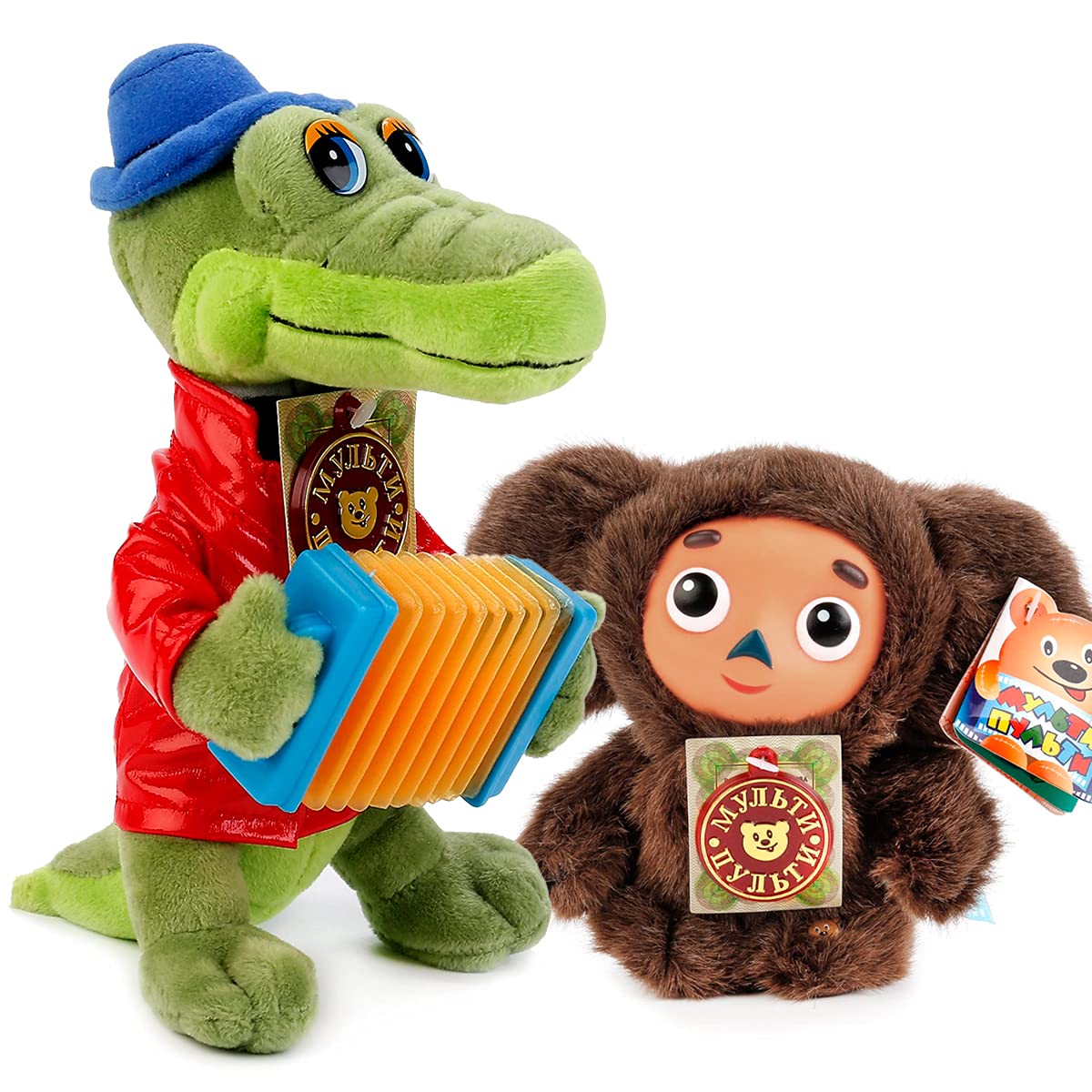 Original Cheburashka & Gena Talking Plush Stuffed Toy with Sound - Russian Animated Character Collectible Gift for Kids | Christmas, Birthday Presents & Nursery Decor