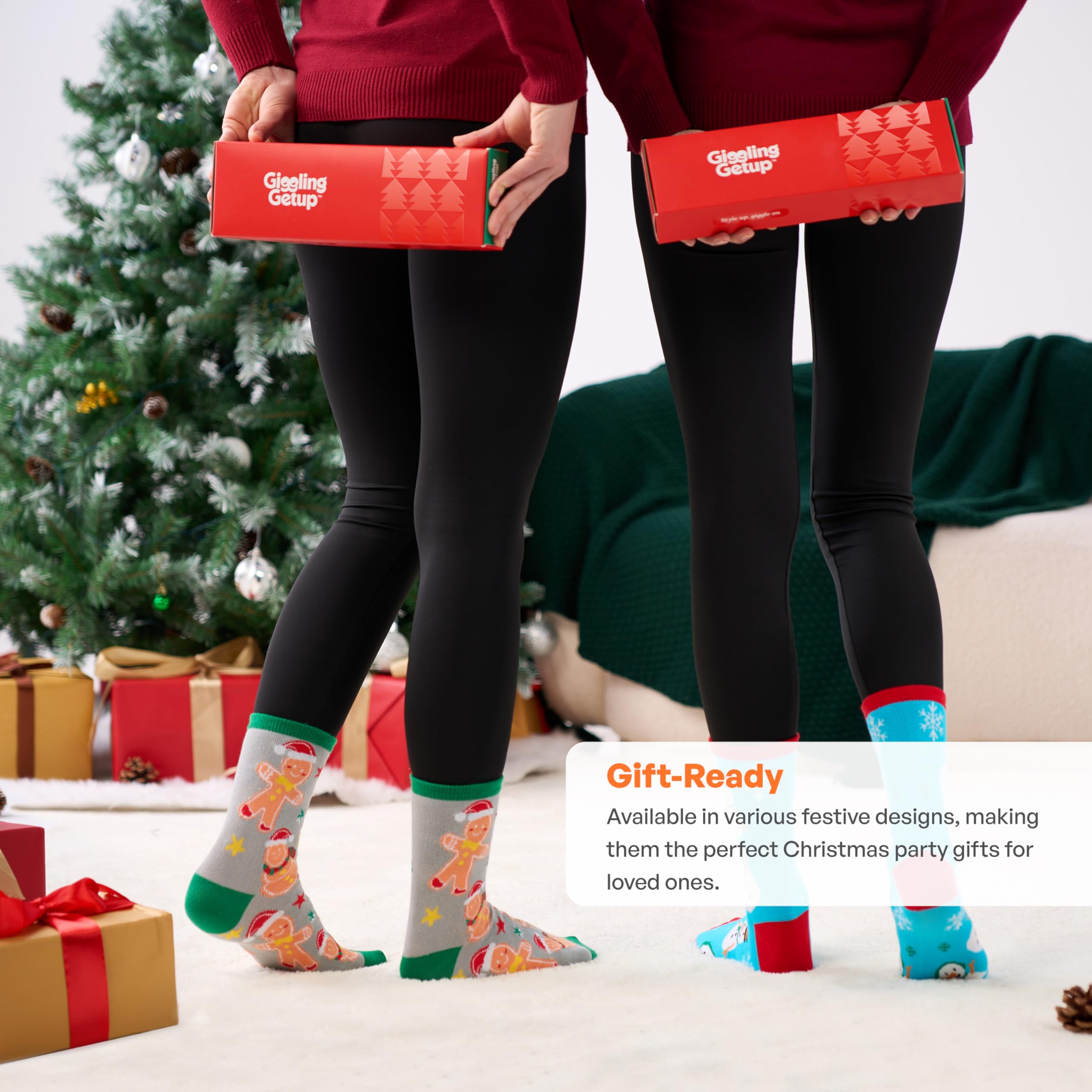 6 Pairs Women's Christmas Socks - Warm Cotton Holiday Crew Socks with HO Plaid Design | Perfect for Winter, Christmas Parties, Gift Exchanges & Cozy Home Celebrations