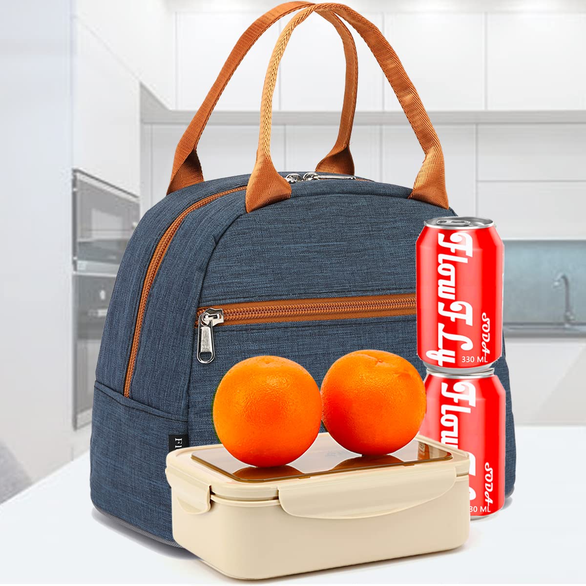 FlowFly Insulated Lunch Bag Tote - Reusable Cooler Lunch Organizer for Women & Men - Navy Blue - Perfect for Work, School, Picnics & Outdoor Activities