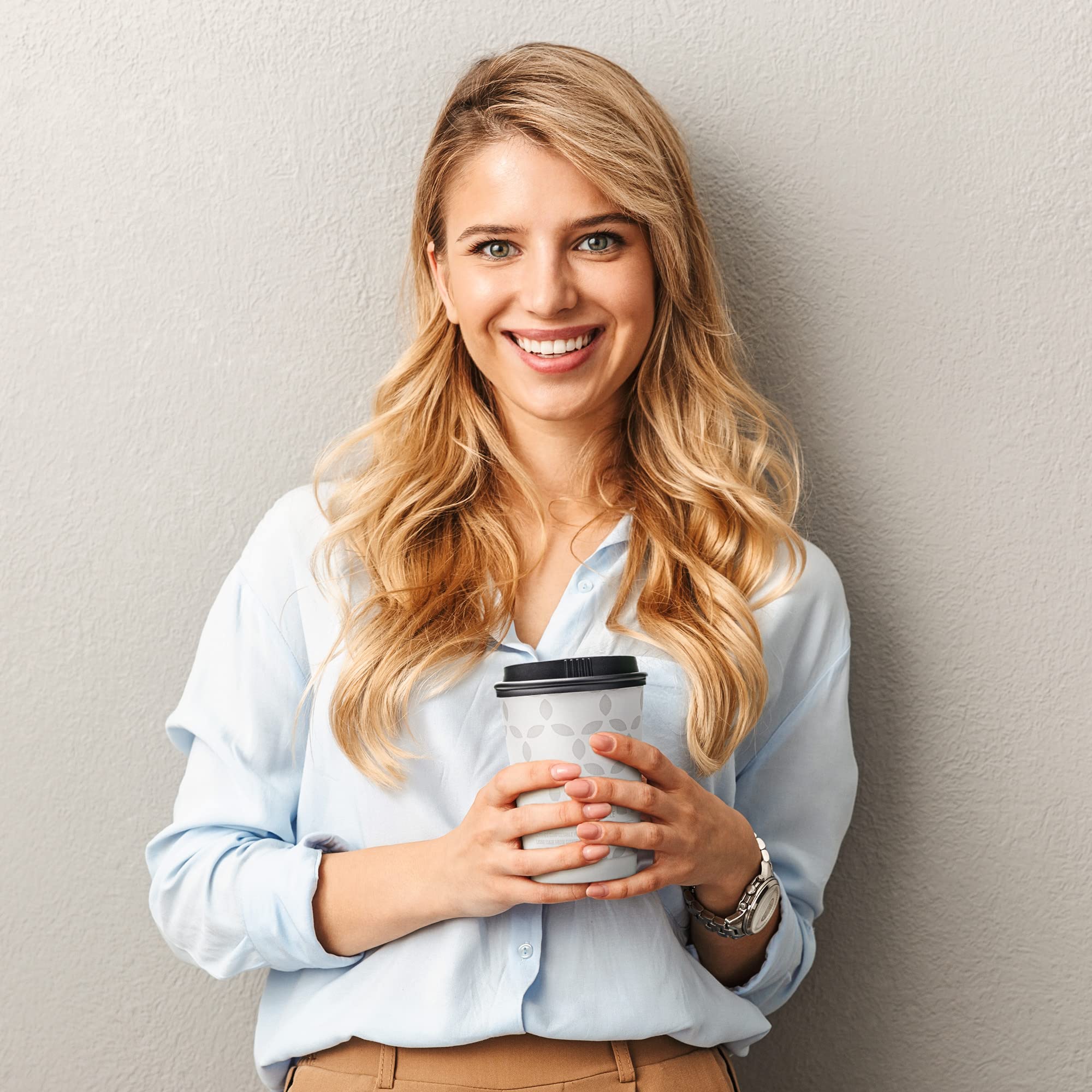 100 Sets - 12 oz Compostable Coffee Cups with Lids | Double Wall Disposable Hot Cups | Eco-Friendly, Leak Proof & Durable | Made from Plant-Based Materials | Perfect for Coffee Shops, Offices & Outdoor Events