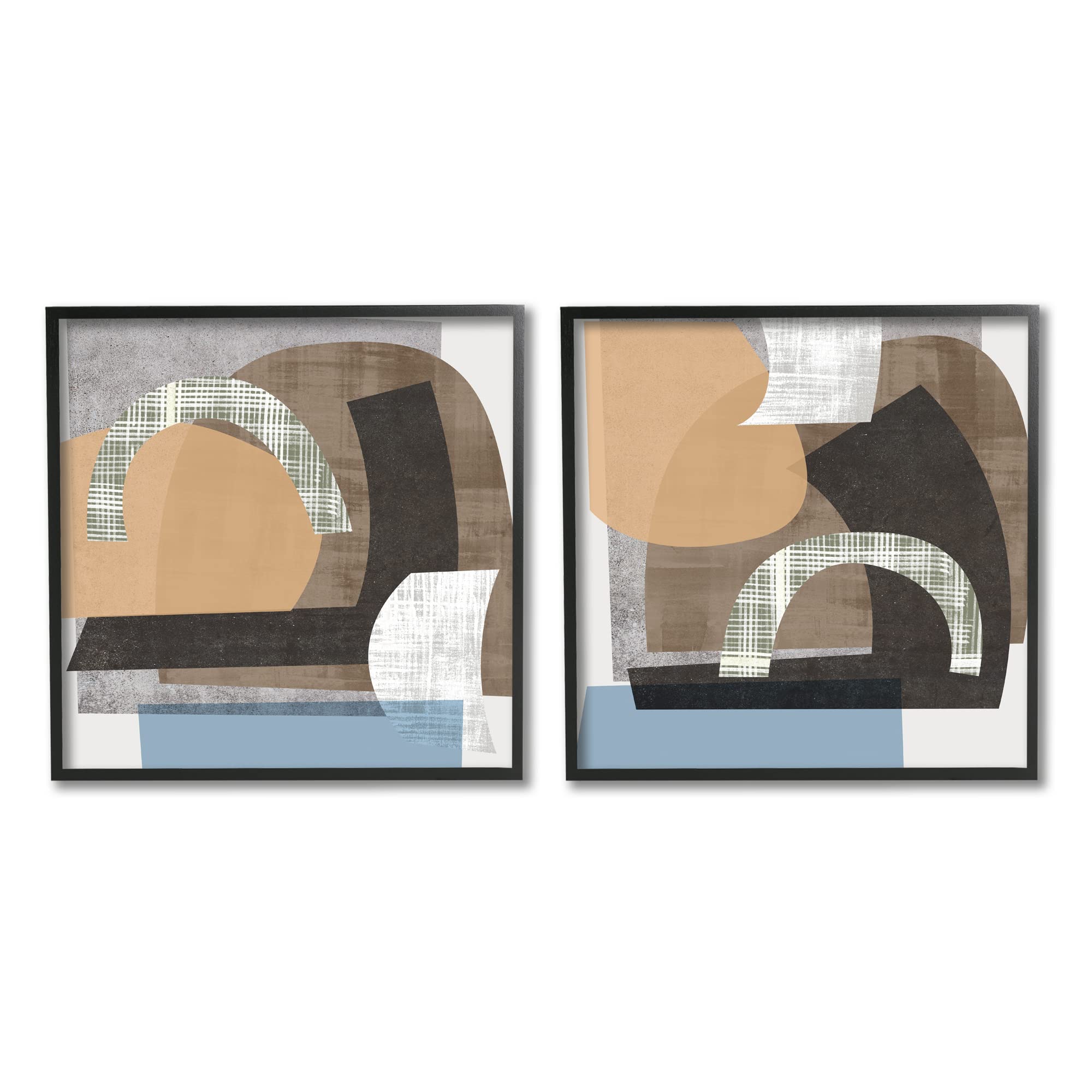Stupell Industries Modern Abstract Shape Collage Framed Wall Art in Brown, Grey, Blue & Black - Perfect for Living Room, Bedroom or Office Decor