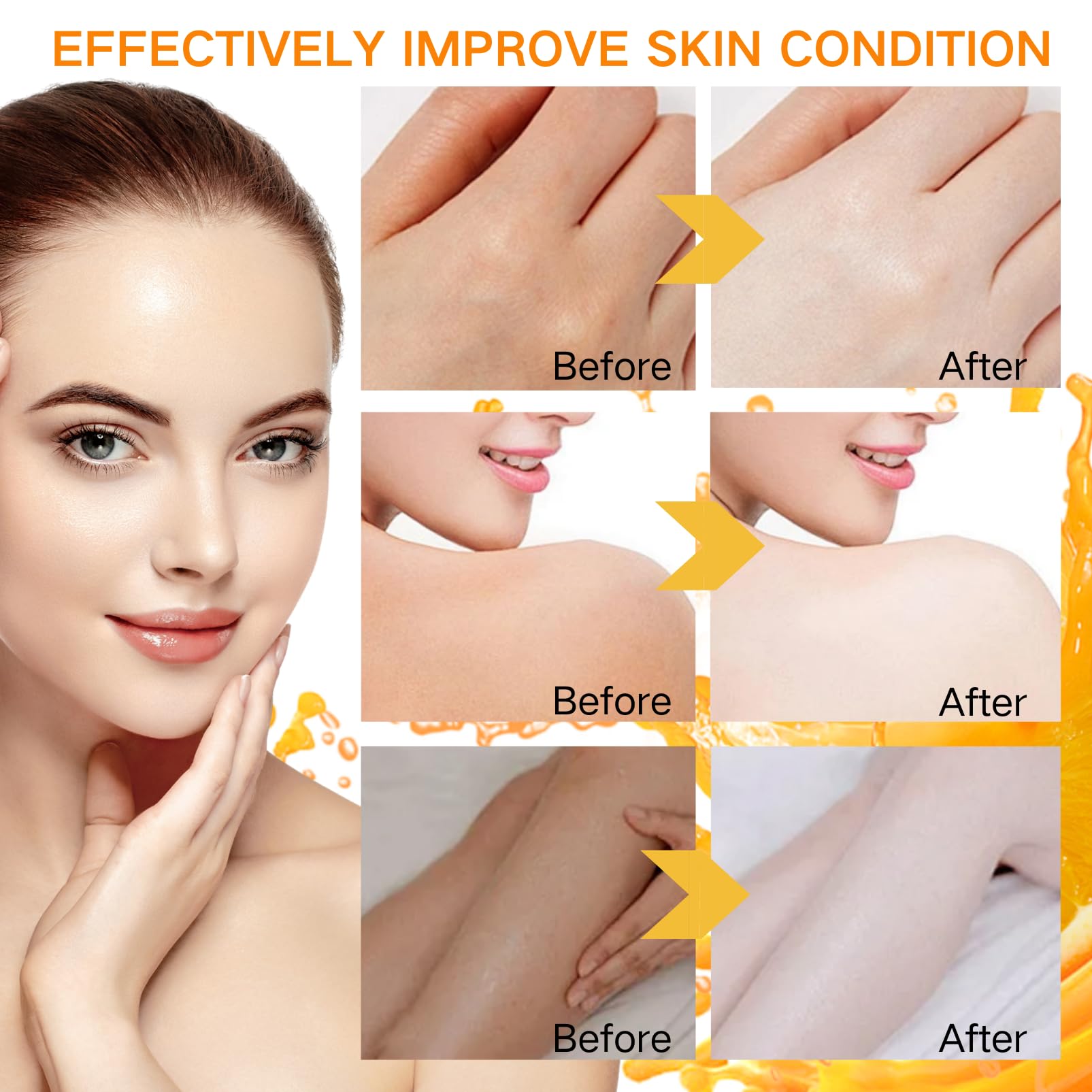 100% Natural Vitamin C Facial & Body Oil Gel for Women - Essential Oils for Skin Care, Anti-Wrinkle & Dry Skin Relief - Fast Absorbing Massage Oil (200ml, Orange) - Perfect for Daily Skincare Routine & Spa Relaxation