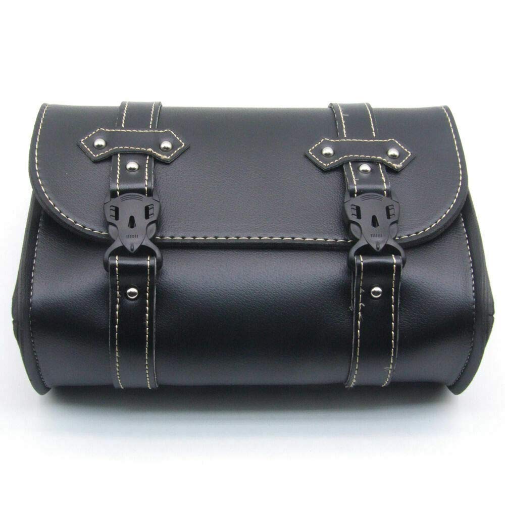 MACHSWON Universal PU Leather Motorcycle Saddle Bag - Waterproof Front/Rear/Side Tool Storage Bag with Zipper, Black - Perfect for Harley, Cruiser & Adventure Bikes (Fits Phone, Wallet & Riding Essentials)