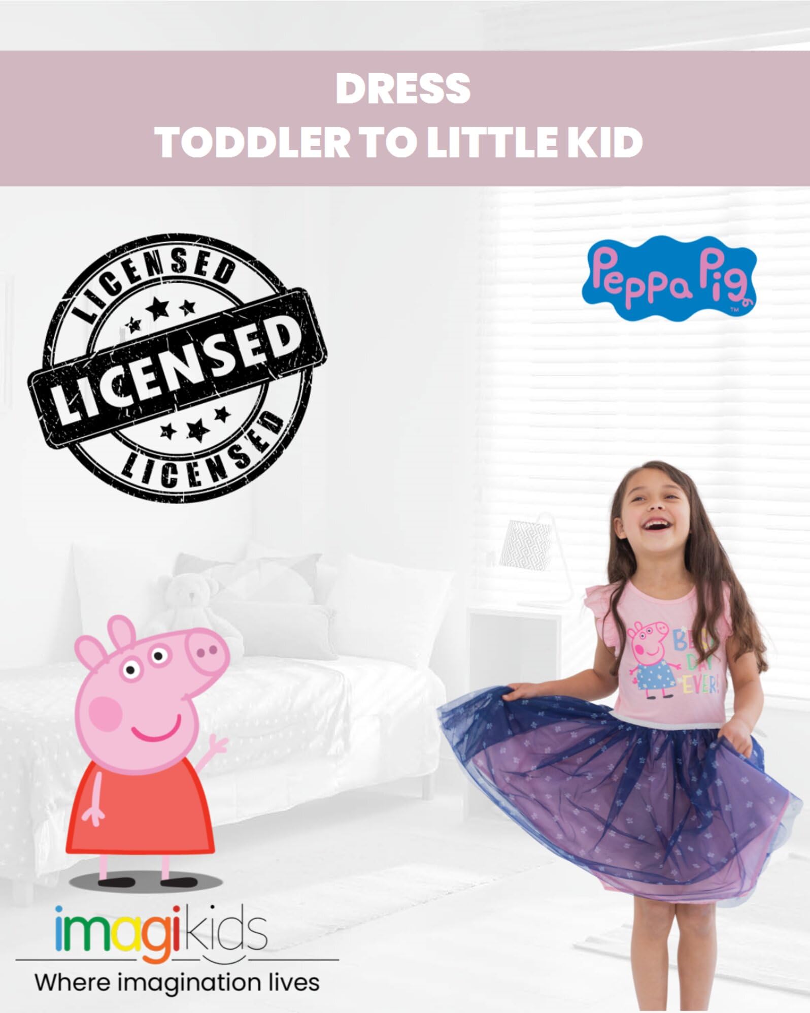 Peppa Pig Girls' Short Sleeve Cotton Dress for Toddlers & Kids - Cute Cartoon Character Outfit for Playdates, Birthday Parties & Everyday Wear