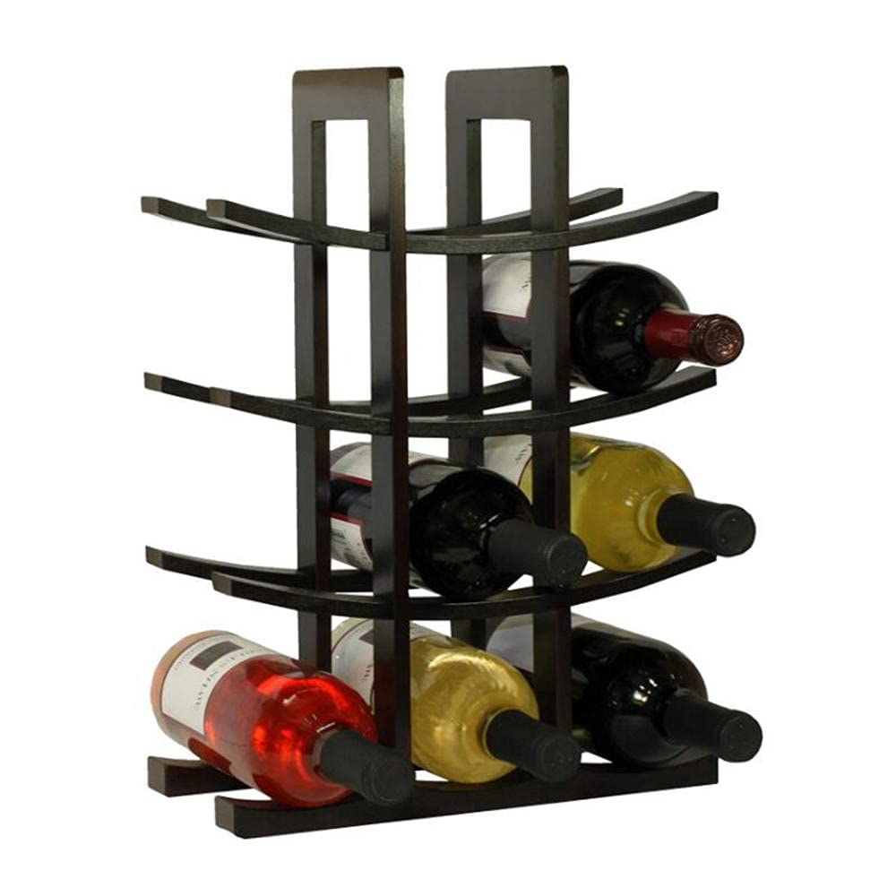 12-Bottle Freestanding Tabletop Wine Rack - Black/Brown Wooden Countertop Wine Storage Organizer | Perfect Wine Gift for Wine Lovers | Ideal for Kitchen Counter, Bar, Dining Room & Home Decor