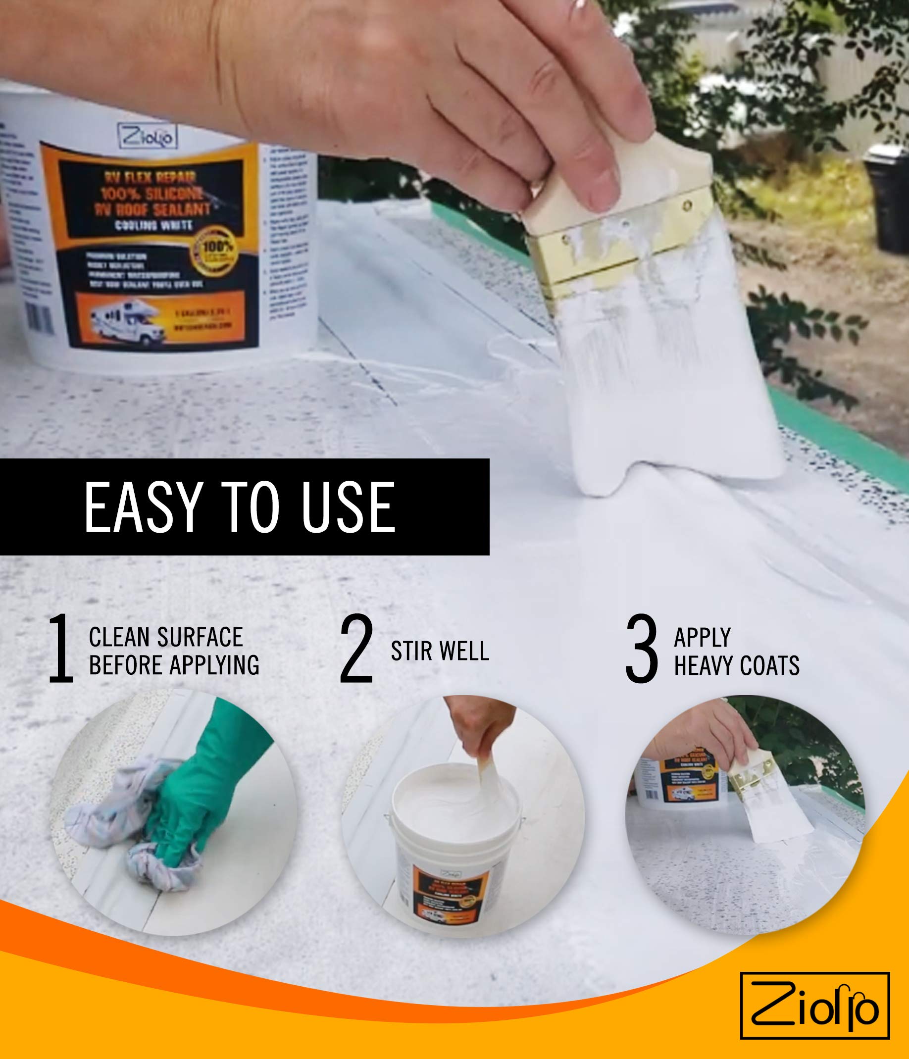 Ziollo RV Flex Repair Caulking Lap Sealant Kit - Self-Leveling EPDM Sealant for Rubber Roofs on Motorhomes, Trailers, Campers (1 Tape, 4 Tubes, 1G Can) - Waterproof Sealant for RV Roof Repair, Leak Prevention & Maintenance