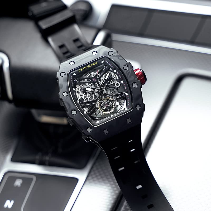 Luxury Automatic Mechanical Watch for Men - Japanese Movement, 50M Waterproof, Square Case with Luminous Hands & Fluorine Rubber Strap - Elegant Dress Watch for Business, Formal Occasions & Gifts