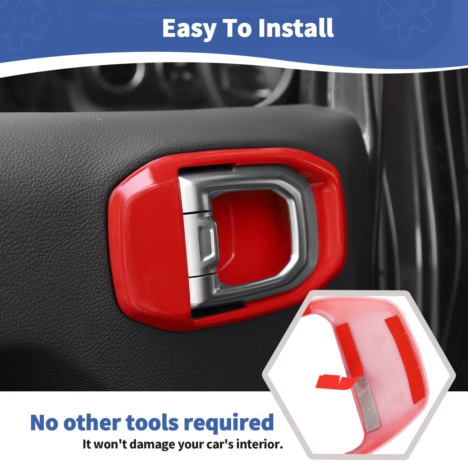 Jeep Wrangler JL JLU & Gladiator JT Inner Door Handle Bowl Cover Trim (2018-Up) - Red Interior Accessories Set of 4 - Upgrade Your Ride's Interior Style for Off-Road Adventures & Daily Commuting
