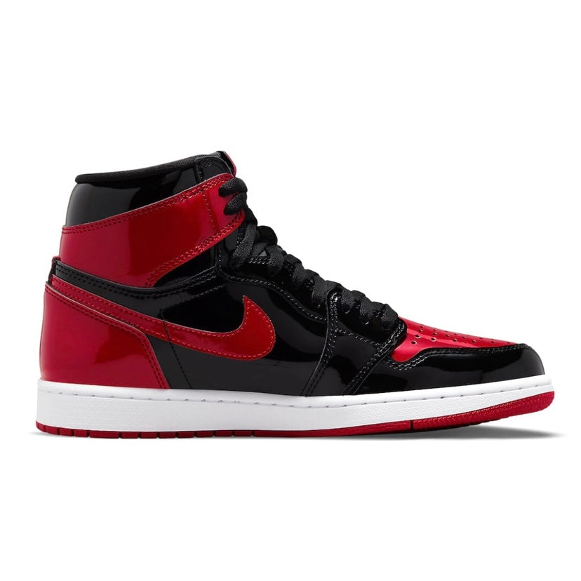 Air Jordan 1 High Retro OG Bred Patent Leather Basketball Shoes - Varsity Red, Black & White Colorway - Perfect for Sneaker Collectors & Streetwear Fashion
