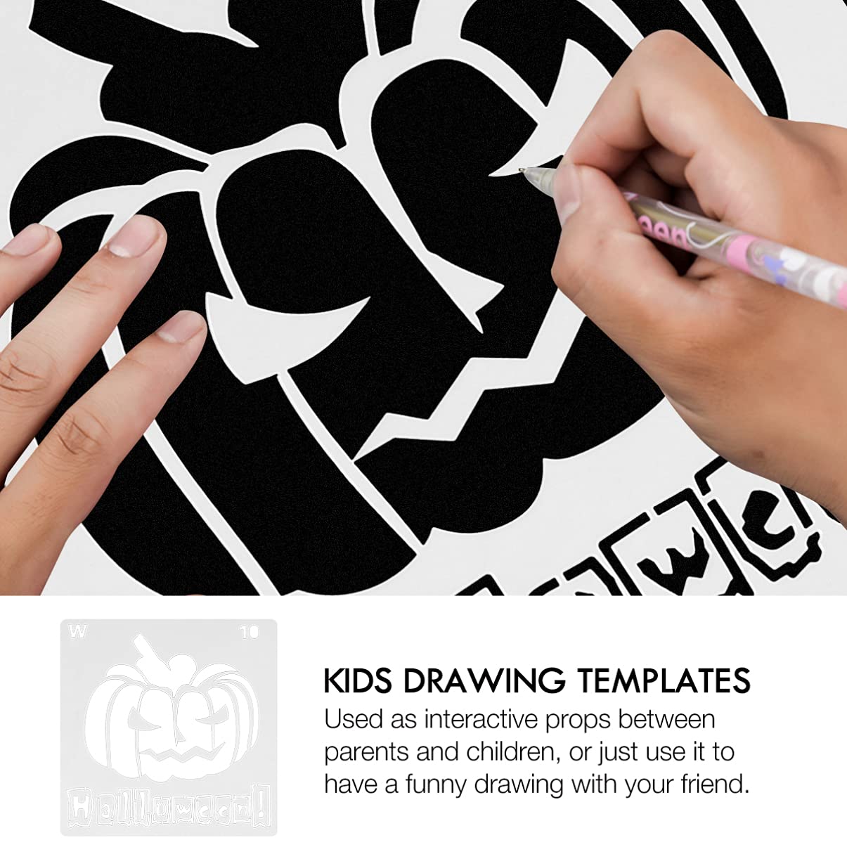 16-Piece Halloween Drawing Stencils for Kids - Reusable Painting Templates for Pumpkin, Window & Card Decor - DIY Halloween Art Crafts & Party Activities