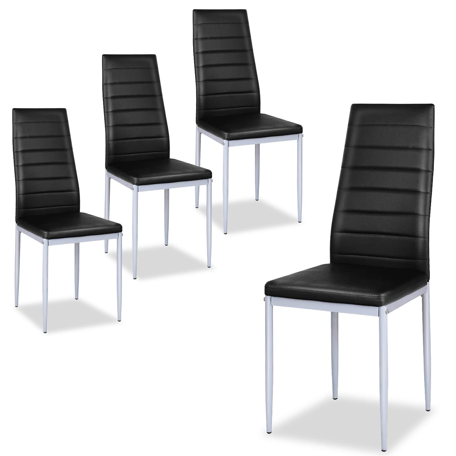 KOTEK PU Leather Dining Chairs Set of 4 - Ergonomic High Back Upholstered Side Chairs with Sturdy Steel Frame - Perfect for Kitchen, Dining Room, Restaurant & Office Use (Black)