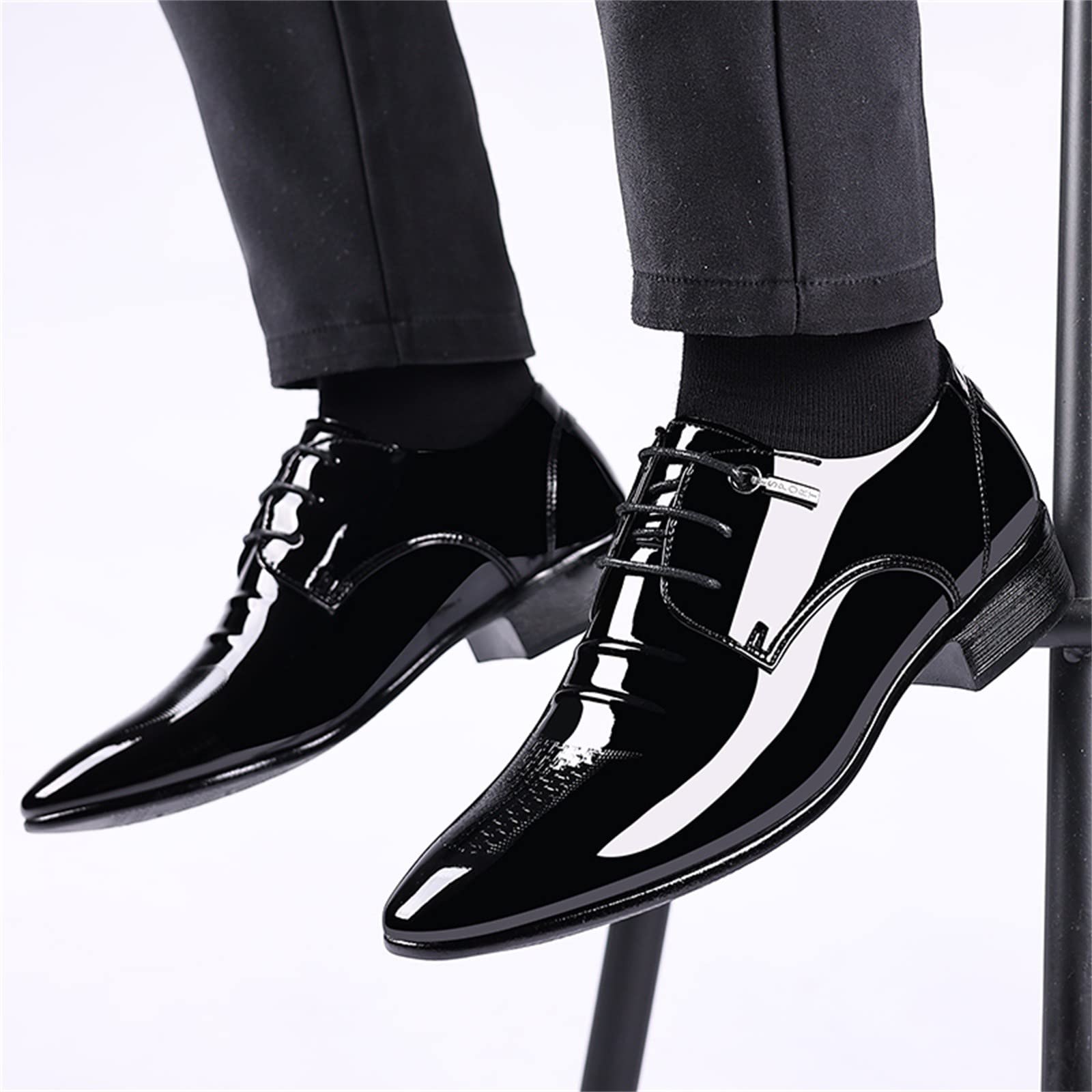 IQYU Men's Leather Casual Shoes - British Style Lace-Up Low Heel Slip-On Slippers for Men (Size 38) - Solid Black Fashion Footwear for Summer & Autumn | Perfect for Office, Travel & Everyday Wear