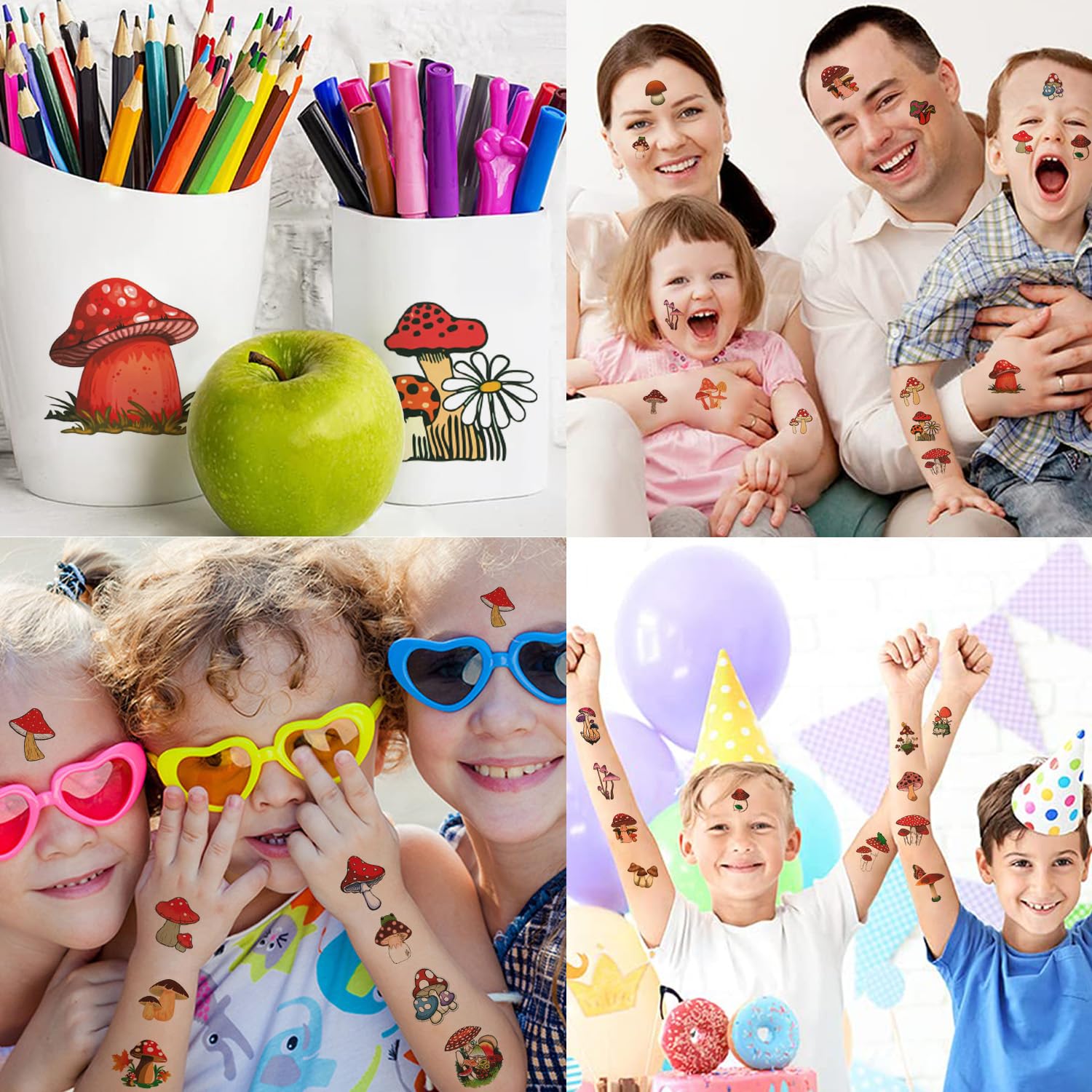 12 Sheets Mushroom Temporary Tattoos for Kids - Cute Fake Tattoo Stickers for Boys & Girls, Mushroom Party Supplies, Birthday Decorations, Classroom Rewards & Game Prizes - Perfect for Birthday Parties, Halloween Costumes & Fun Activities