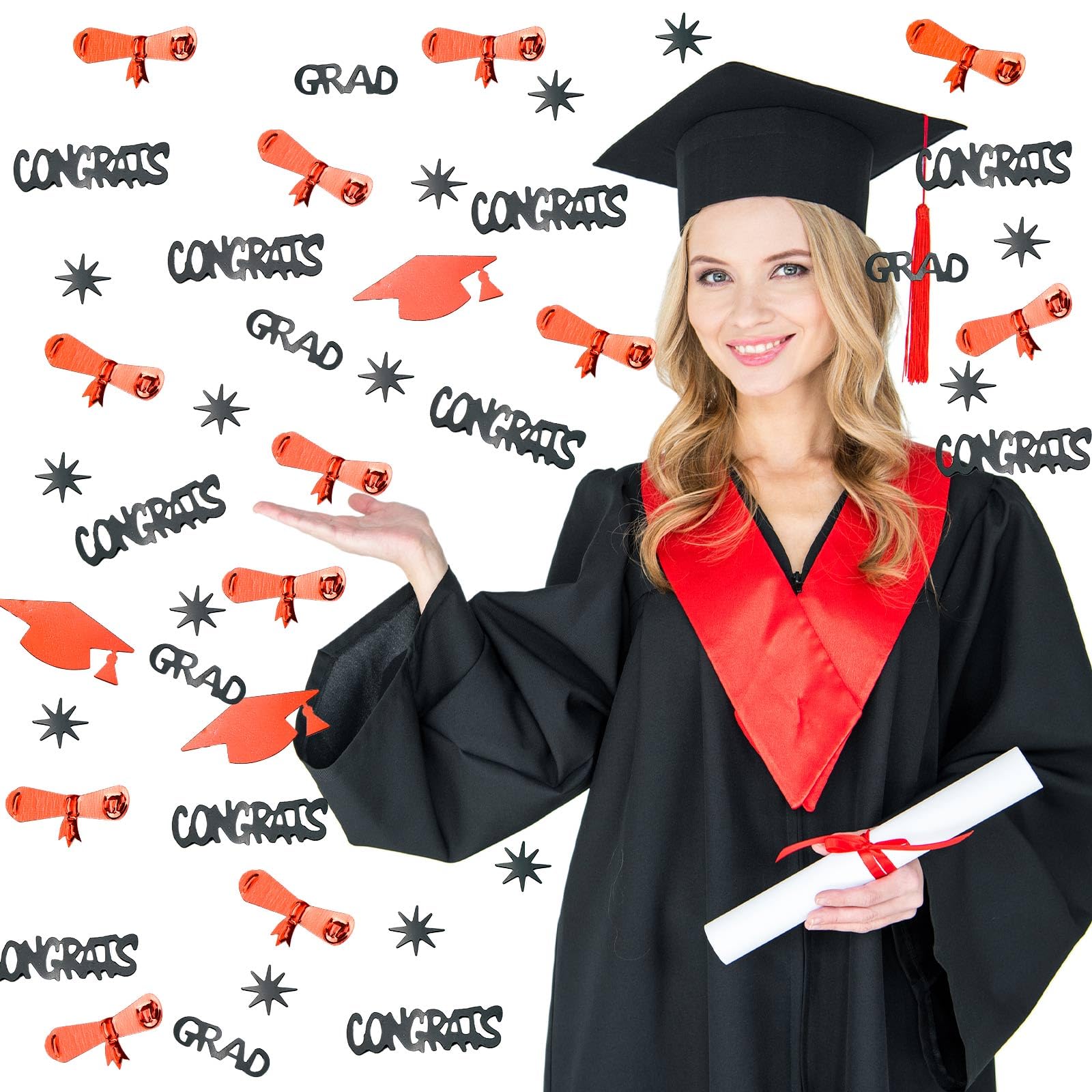 2025 Graduation Confetti - 1000 Pcs Red & Black Class of 2025 Table Decorations for Graduation Party Supplies | Perfect for Graduation Centerpieces, Photo Backdrops & Celebration Decor