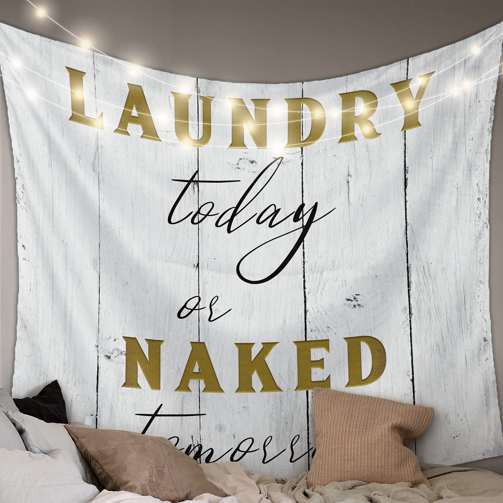 Vintage Wood Grain Wall Hanging Tapestry - Laundry Today or Naked Tomorrow - Bedroom & Living Room Decor, Beach Blanket, Home Art - Perfect for Bohemian Style Rooms, Laundry Areas, and Cozy Spaces