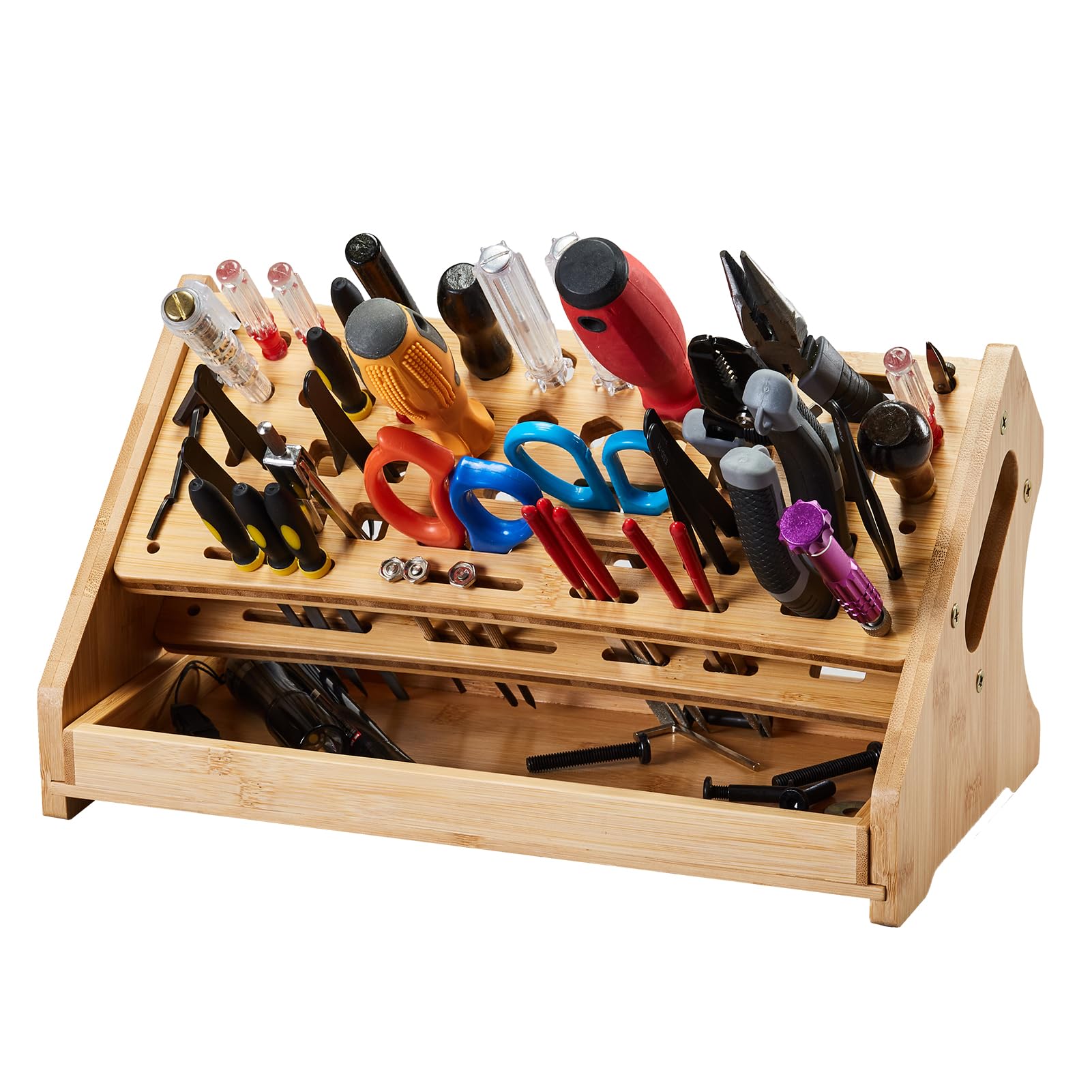 ESYTEOOT Bamboo Screwdriver Organizer - Desktop Tool Stand for Hand Tools & Repair Equipment Storage | Perfect for Workshop, Garage & DIY Projects