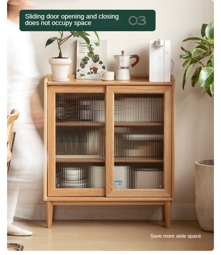 Solid Oak Wood Sideboard with Sliding Doors - Stylish Storage for Dining Room, Living Room, or Entryway