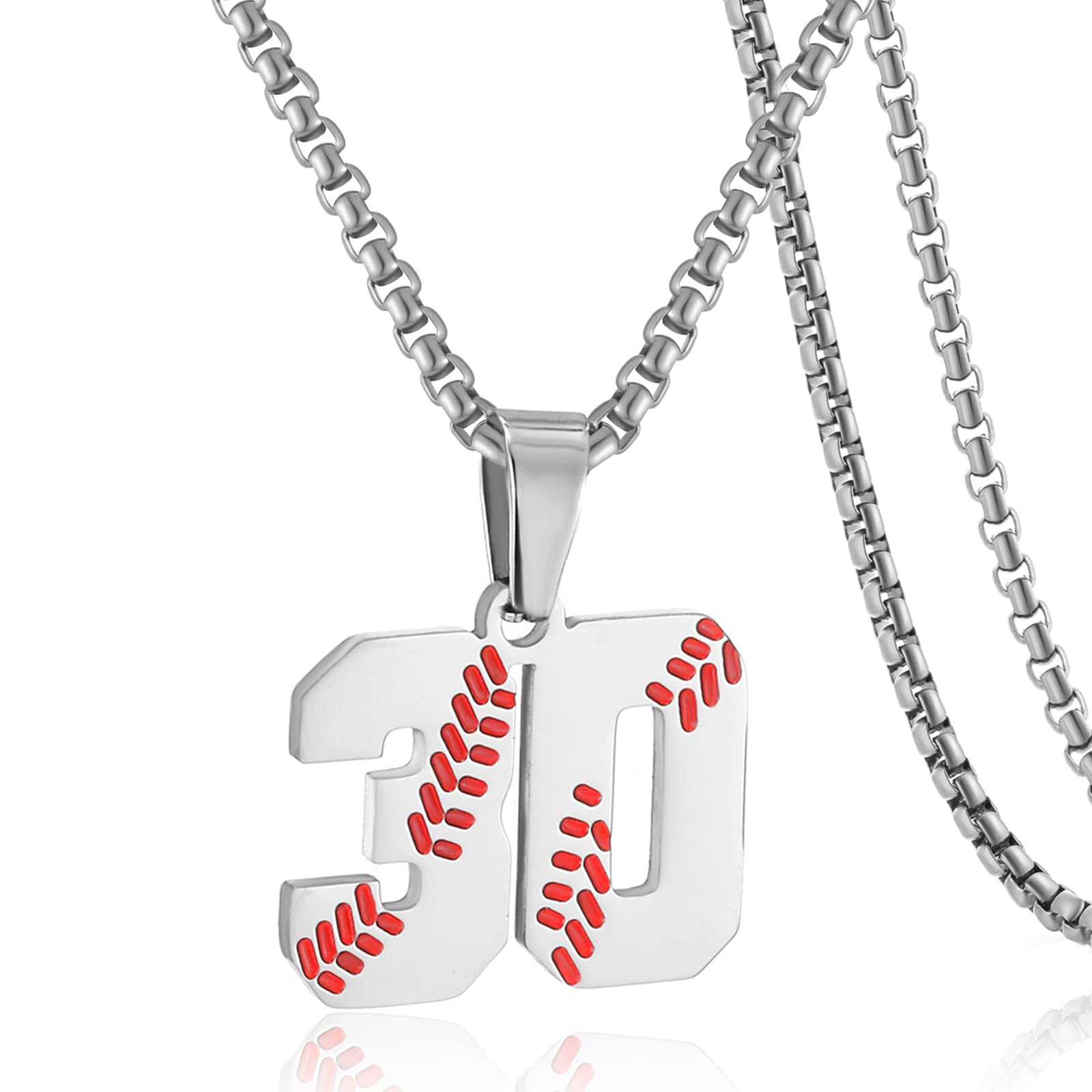 RWQIAN Stainless Steel Baseball Jersey Number Pendant Necklace (0-99) - Personalized Baseball Jewelry Gift for Boys & Girls - Perfect for Games, Sports Events & Fan Gifts