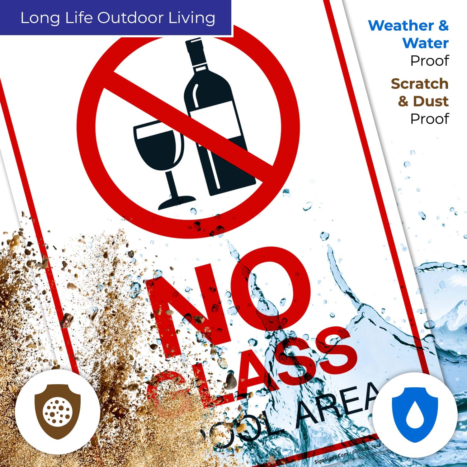 No Glass in Pool Area Sign - 12x18 Inches Rust-Free Aluminum Pool Safety Sign, Fade-Resistant & Durable, Made in USA - Perfect for Public Pools, Water Parks & Backyard Swimming Pools
