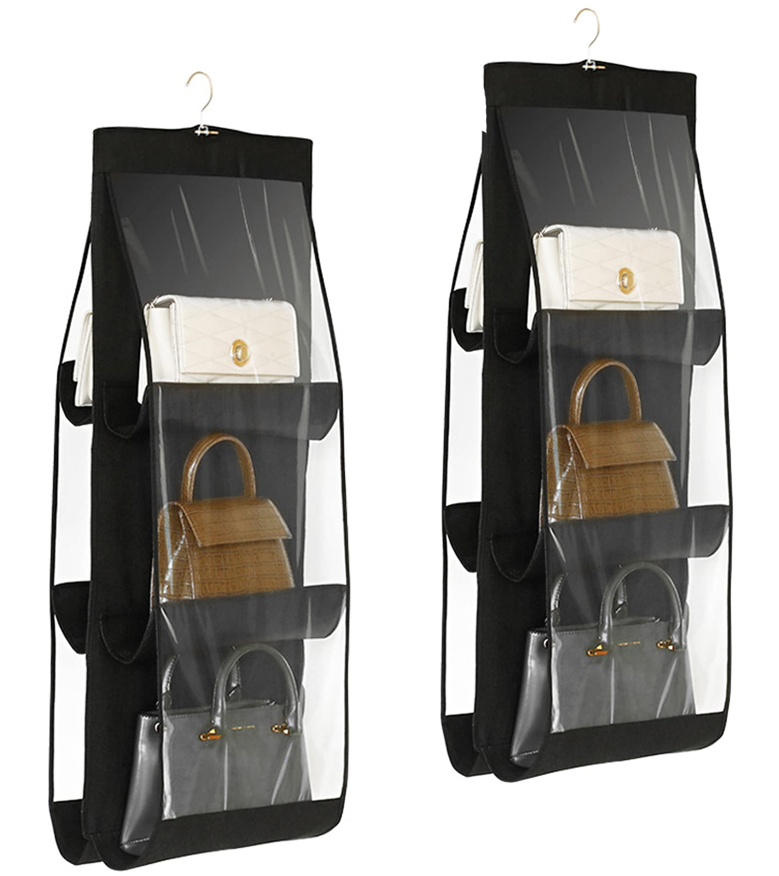 Hanging Handbag Organizer for Closet - 2 Pack Dust-Proof Purse Storage Holder for Bedroom & Wardrobe Organization (Black) | Perfect for Small Spaces, Apartment Living & Travel Accessory Storage