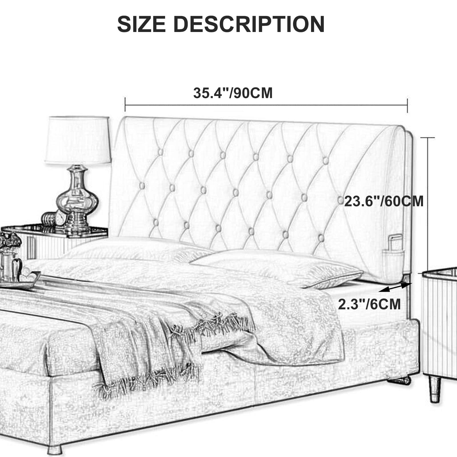 King Size Upholstered Headboard with Tufted Buttons - 35.4
