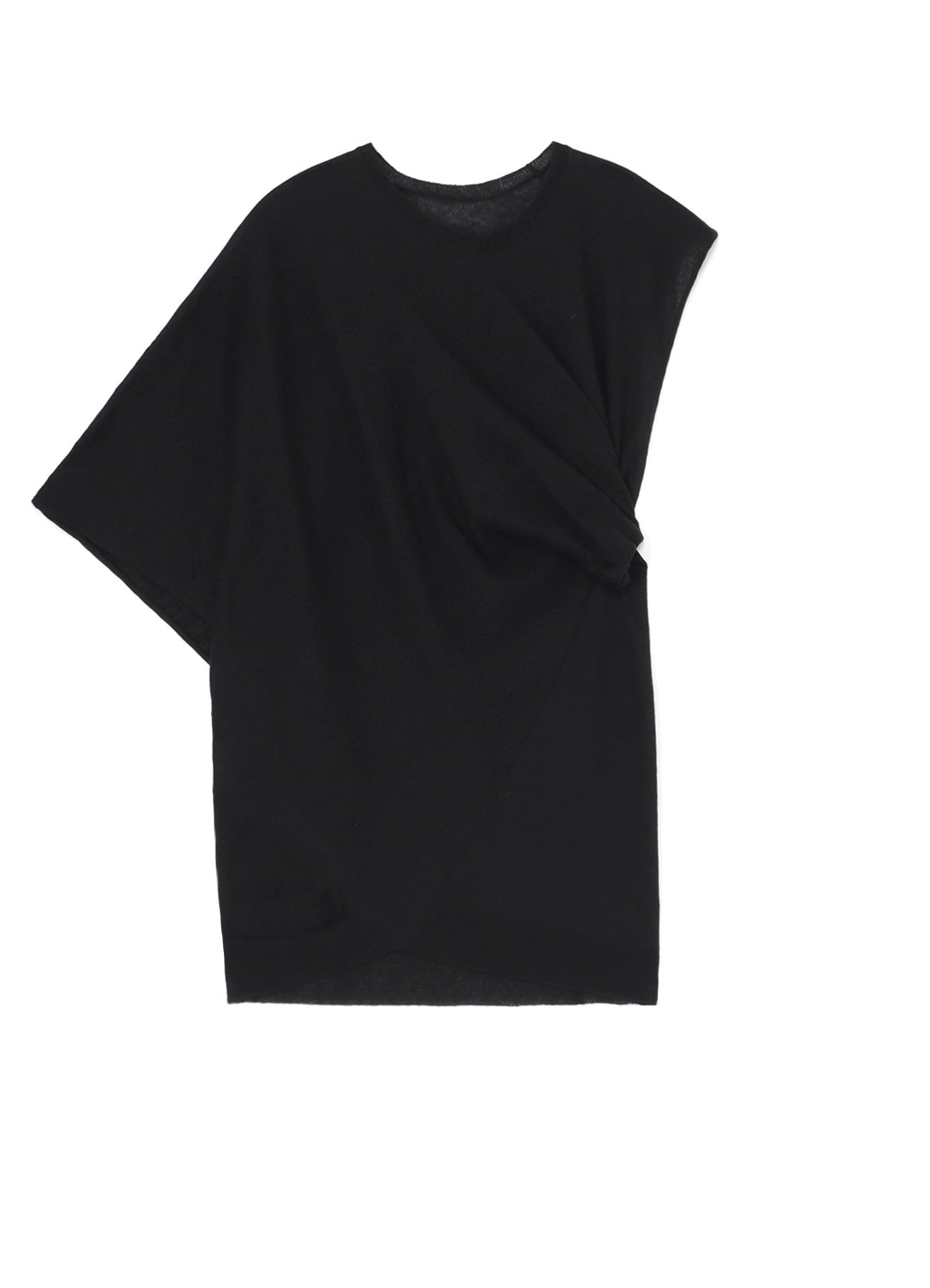 14G1P Low Tension Plain Stitch Drape Detail Short Sleeve Pullover Sweater - Casual Comfort Wear for Everyday Outfits & Layering