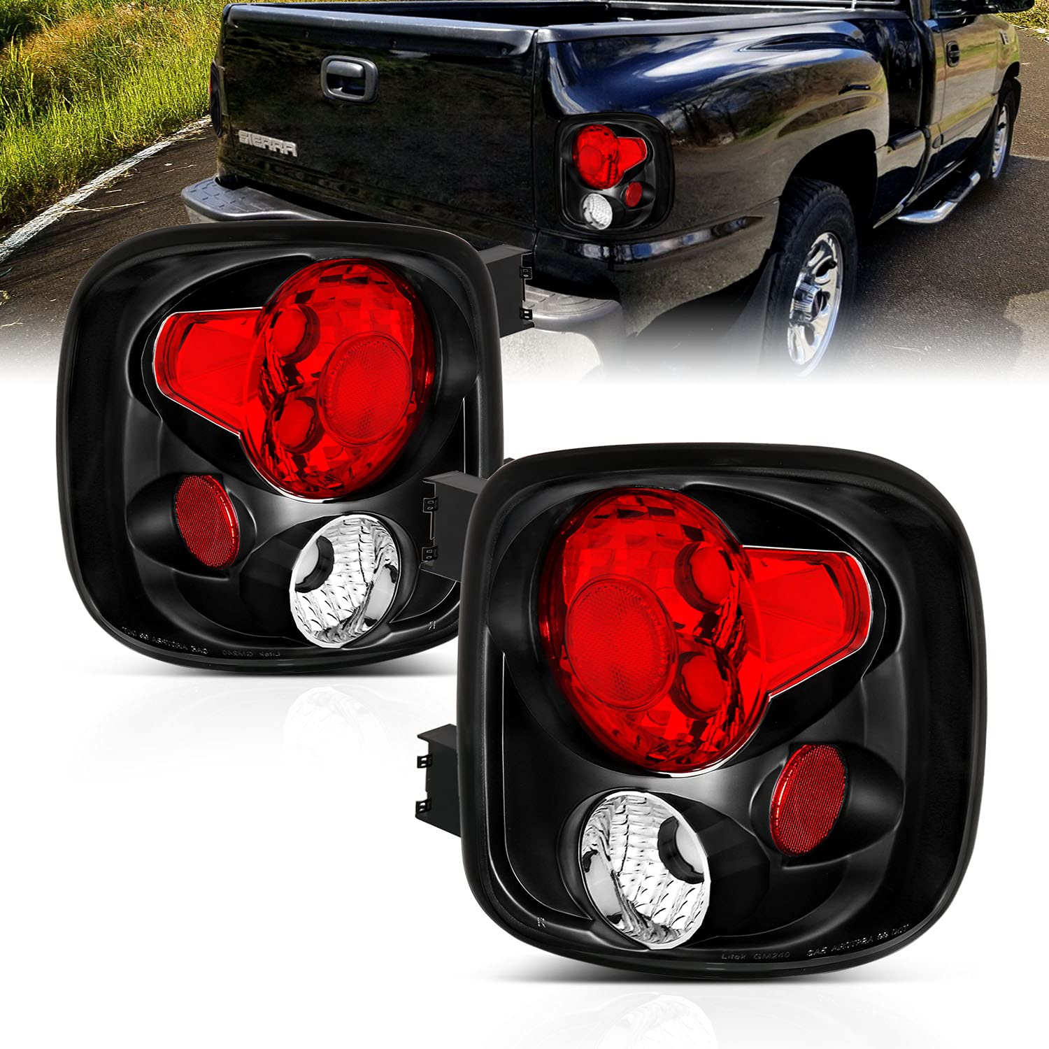 AmeriLite Black Replacement Brake Tail Lights for Chevy Silverado & GMC Sierra - Left & Right Side - Durable LED Tail Lights for Trucks, Perfect for Night Driving and Enhanced Safety