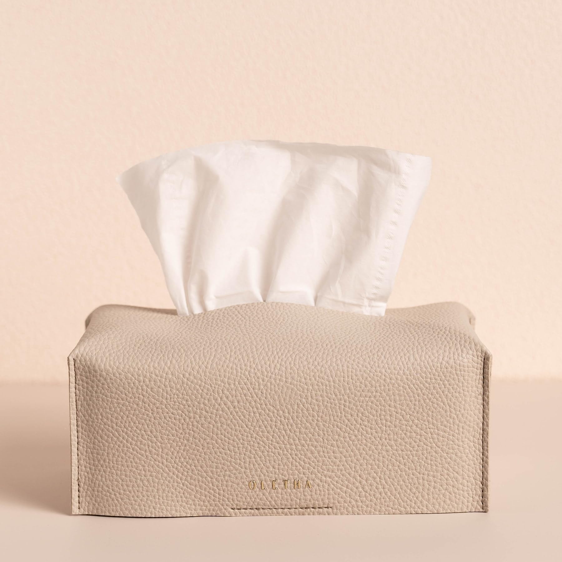 OLETHA Aesthetic Rectangle Tissue Box Cover - Medium Flat Box Tissues Holder in Light Taupe | Stylish Home Decor for Living Room, Bedroom & Bathroom