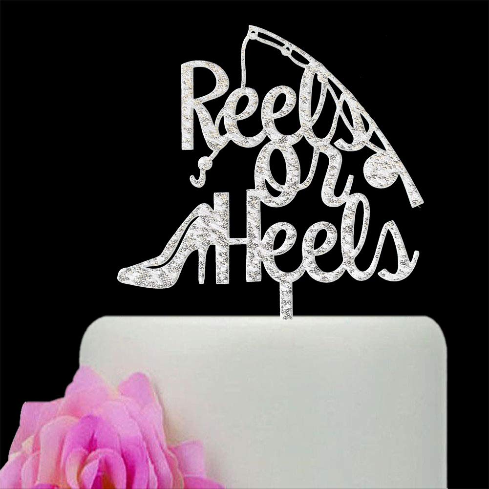 Gender Reveal Cake Topper - Silver Glitter Acrylic Baby Shower Decor for Reels or Heels Theme Party | Perfect for Gender Reveal Parties, Baby Showers & Celebrations