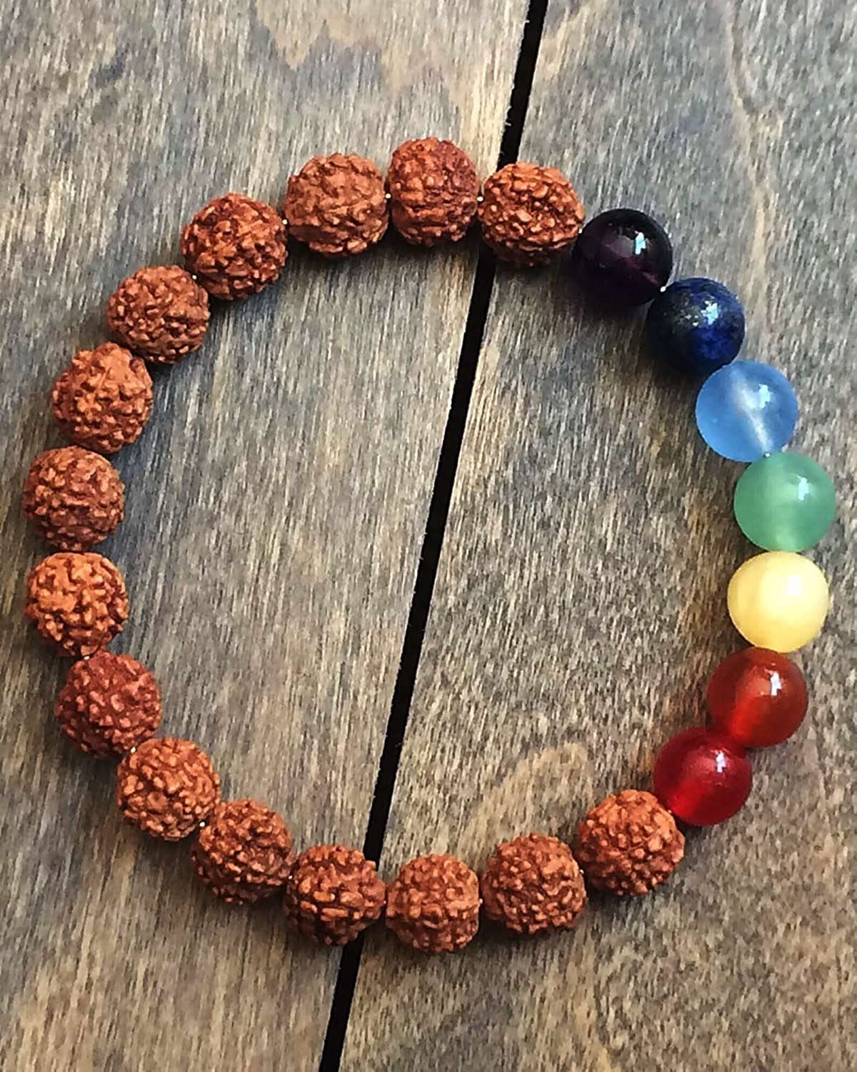 7 Chakra Healing Prayer Bracelet with Rudraksha Stones - Reiki Energy Balancing Unisex Yoga Meditation Jewelry for Women & Men - 8mm Beaded Anxiety Relief Bracelet for Spiritual Wellness, Mindfulness Practice and Stress Reduction