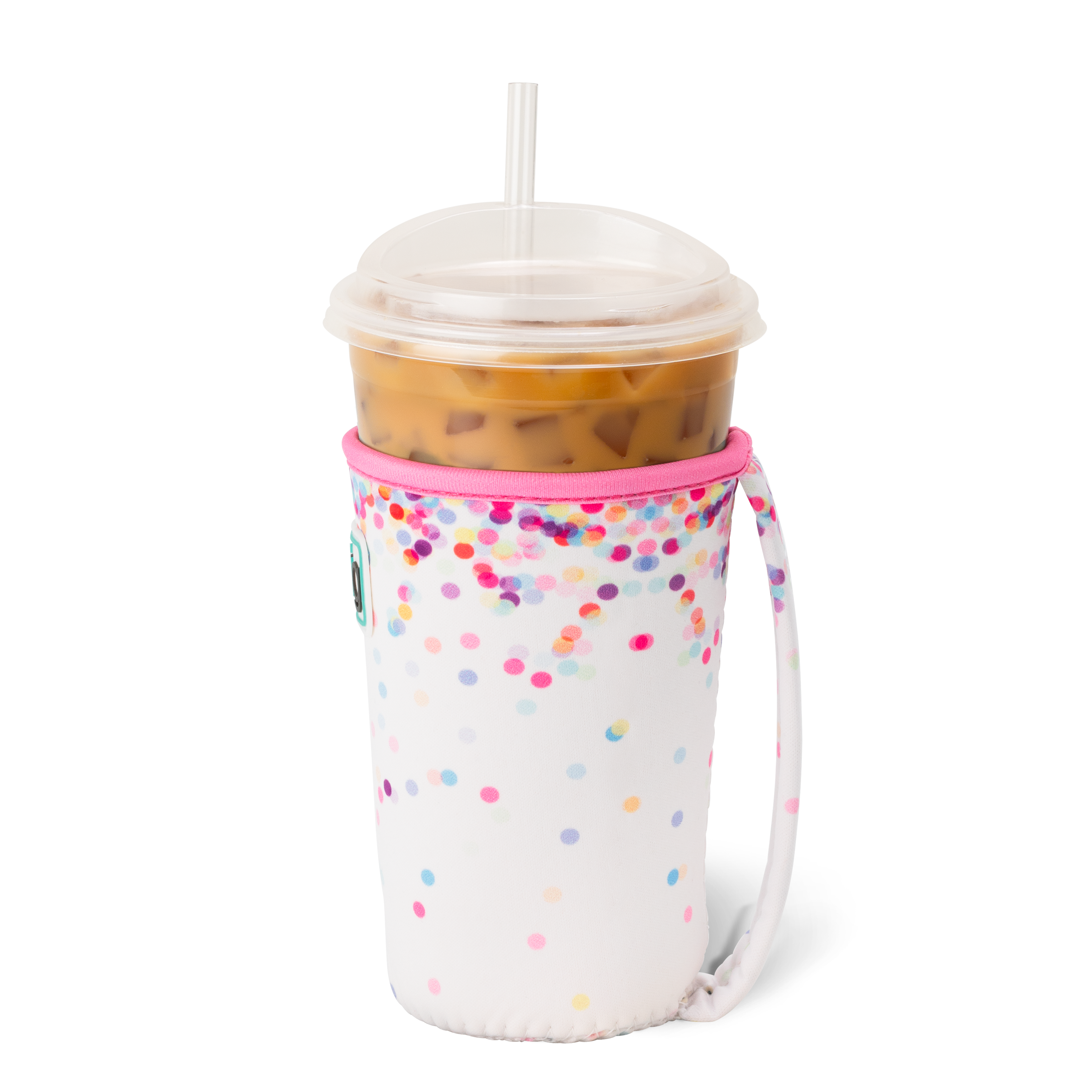 Colorful Confetti Medium Iced Cup Coolie - Insulated Sleeve for 16-20oz Tumblers, Perfect for Summer Drinks, Iced Coffee & Smoothies - Party, Beach & Outdoor Use