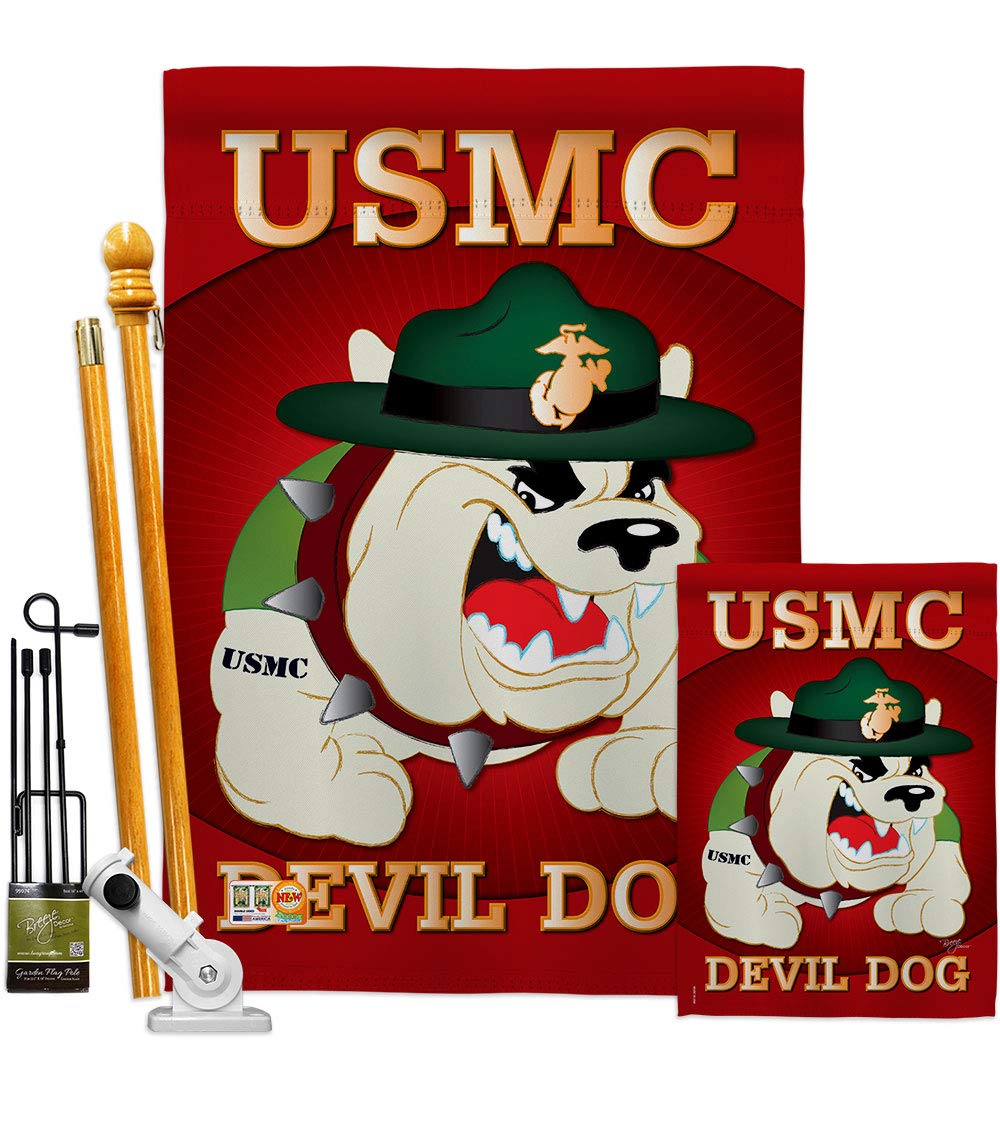 USMC Devil Dog Garden Flag Kit - Double-Sided 28x40 Inch Military House Banner - Armed Forces Veteran Gift, Semper Fi Decor, Made in USA | Perfect for Yard, Porch & Patriotic Home Decoration