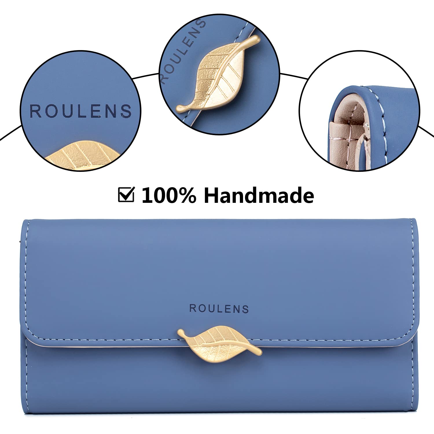 RFID Blocking Women's Wallet PU Leather Leaf Pendant Card Holder - Phone Checkbook Organizer with Zipper Coin Purse for Daily Use, Travel & Shopping