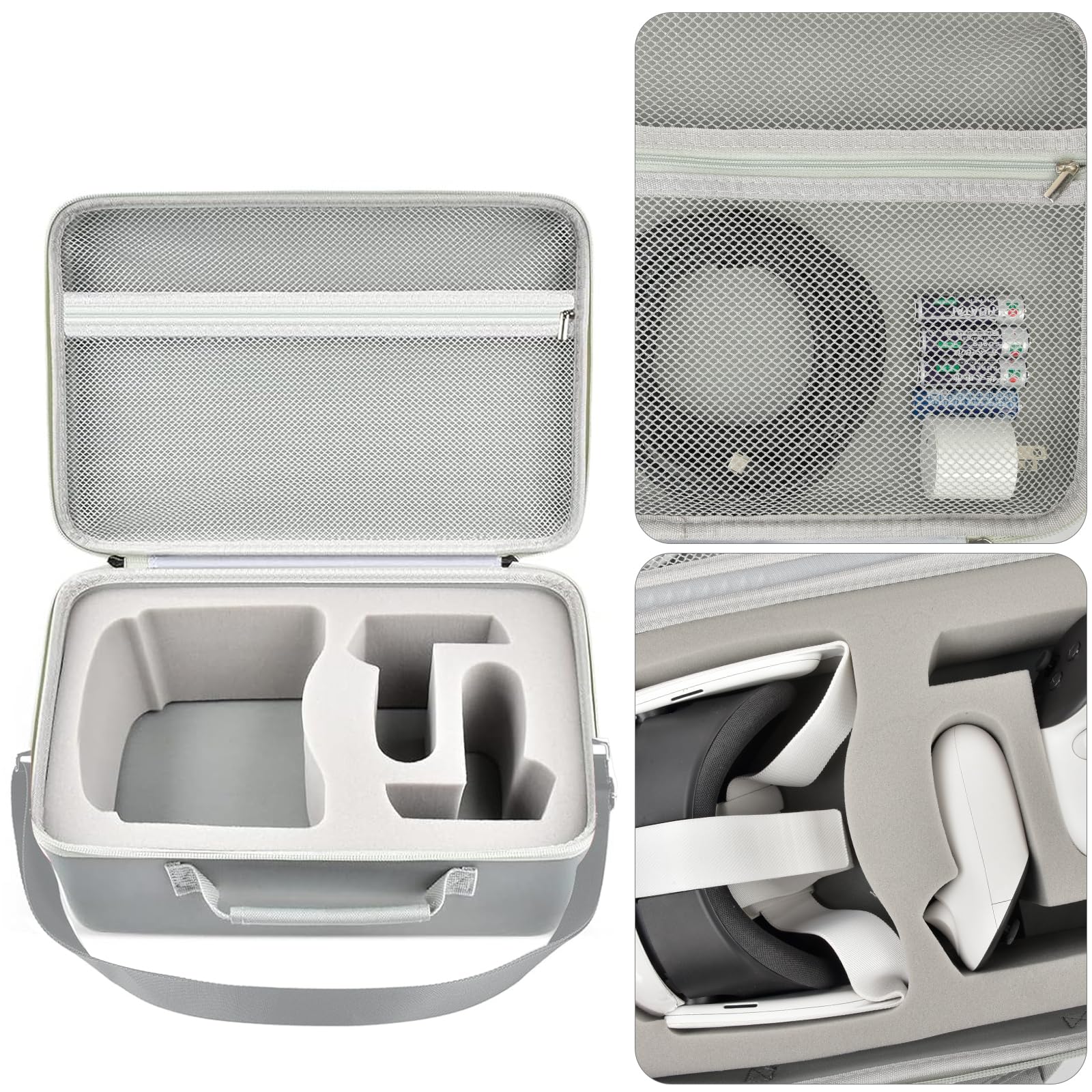 Durable Hard Carrying Case for Meta Quest 3/Quest 3S/Oculus Quest 2 VR Headset & Controllers - Protective Travel Storage Bag with Silicone Face Cover, Lens Protector & Accessories (Grey) | Perfect for VR Gaming, Travel & Safe Storage