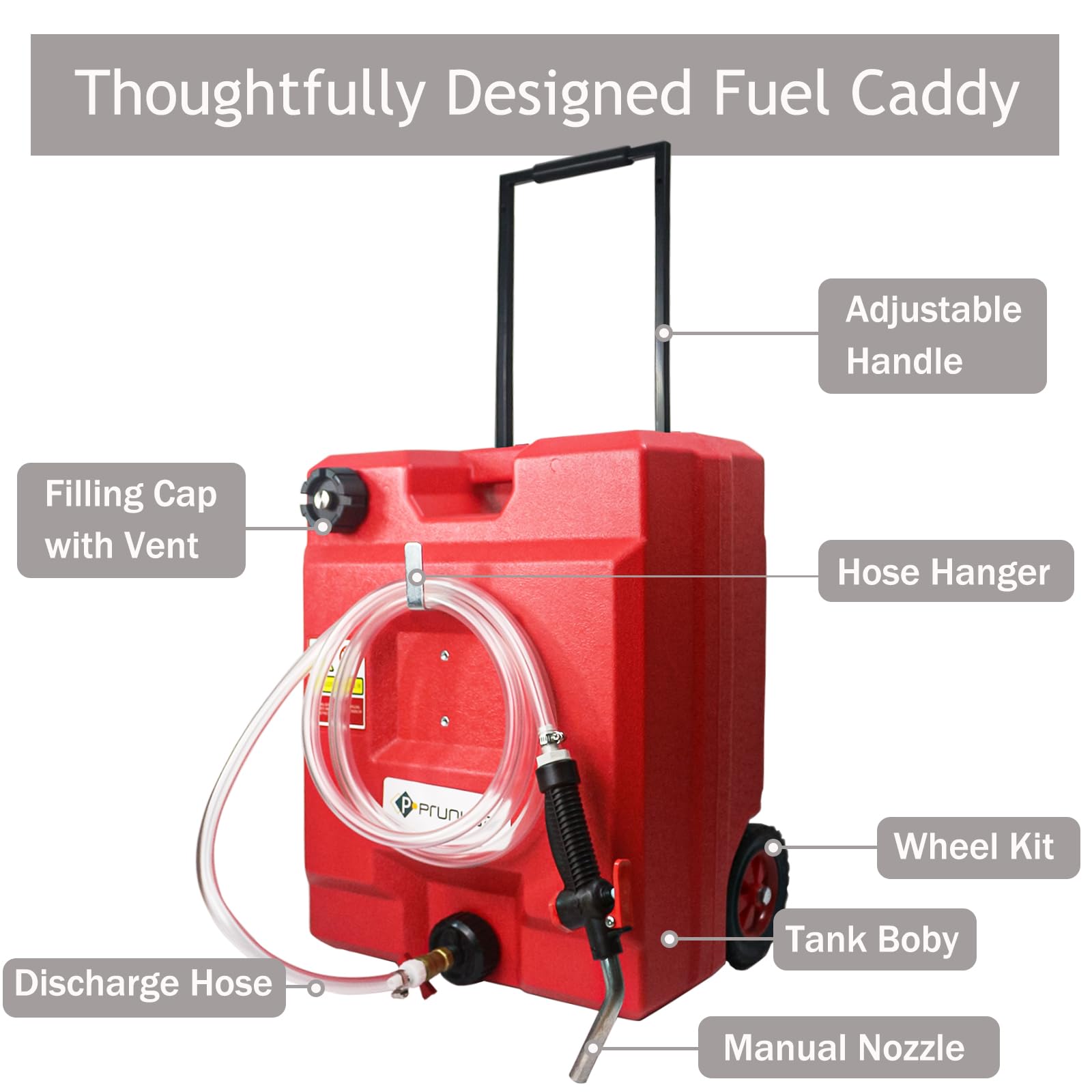 12.5 Gallon Portable Gas Fuel Tank with Wheels & Siphon Pump - Heavy Duty Gasoline & Diesel Storage Container for Boats, Cars, Lawn Mowers, ATVs - Ideal for Outdoor, Marine & Emergency Fuel Transfer (Red)