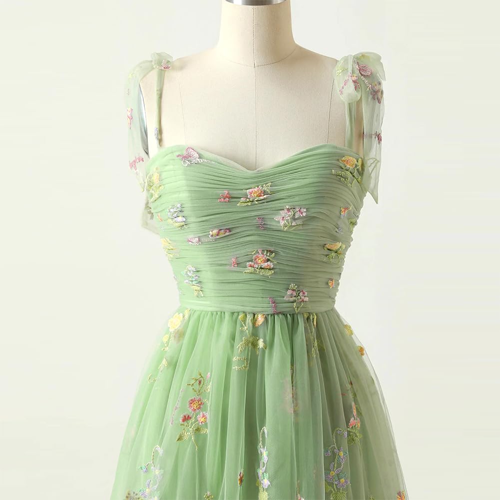 Elegant Women's Tie Strap Tulle Prom Dress with Sweetheart Neckline & Floral Embroidery - Short Formal Party Mini Homecoming Dress for Prom Night, Wedding Guest, Cocktail Party & Special Occasions