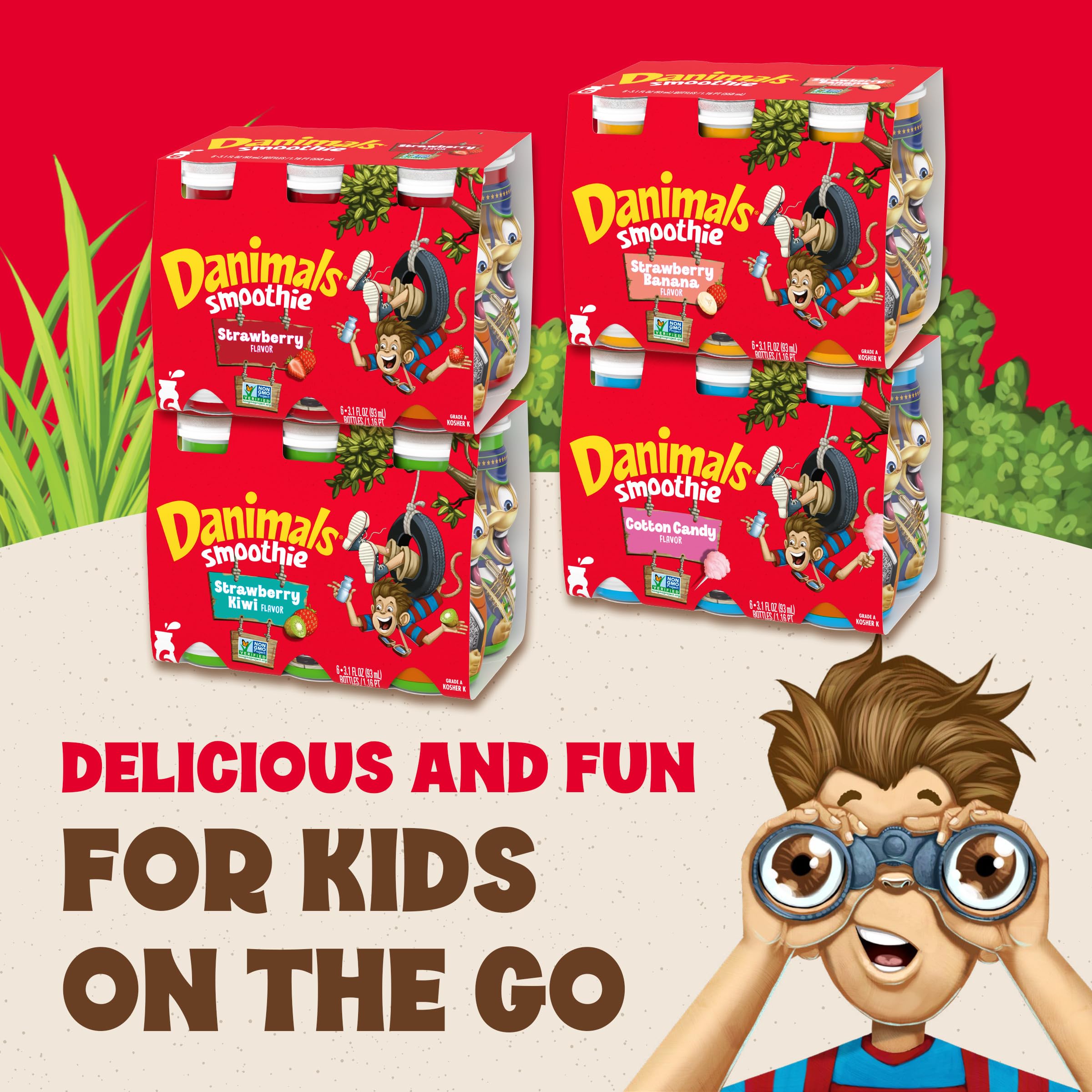 Danimals Strawberry Explosion Smoothie Drink - 6 Pack (3.1 oz Bottles) | Healthy Kids Snack | Perfect for Lunchboxes, After-School Treats & On-the-Go Nutrition
