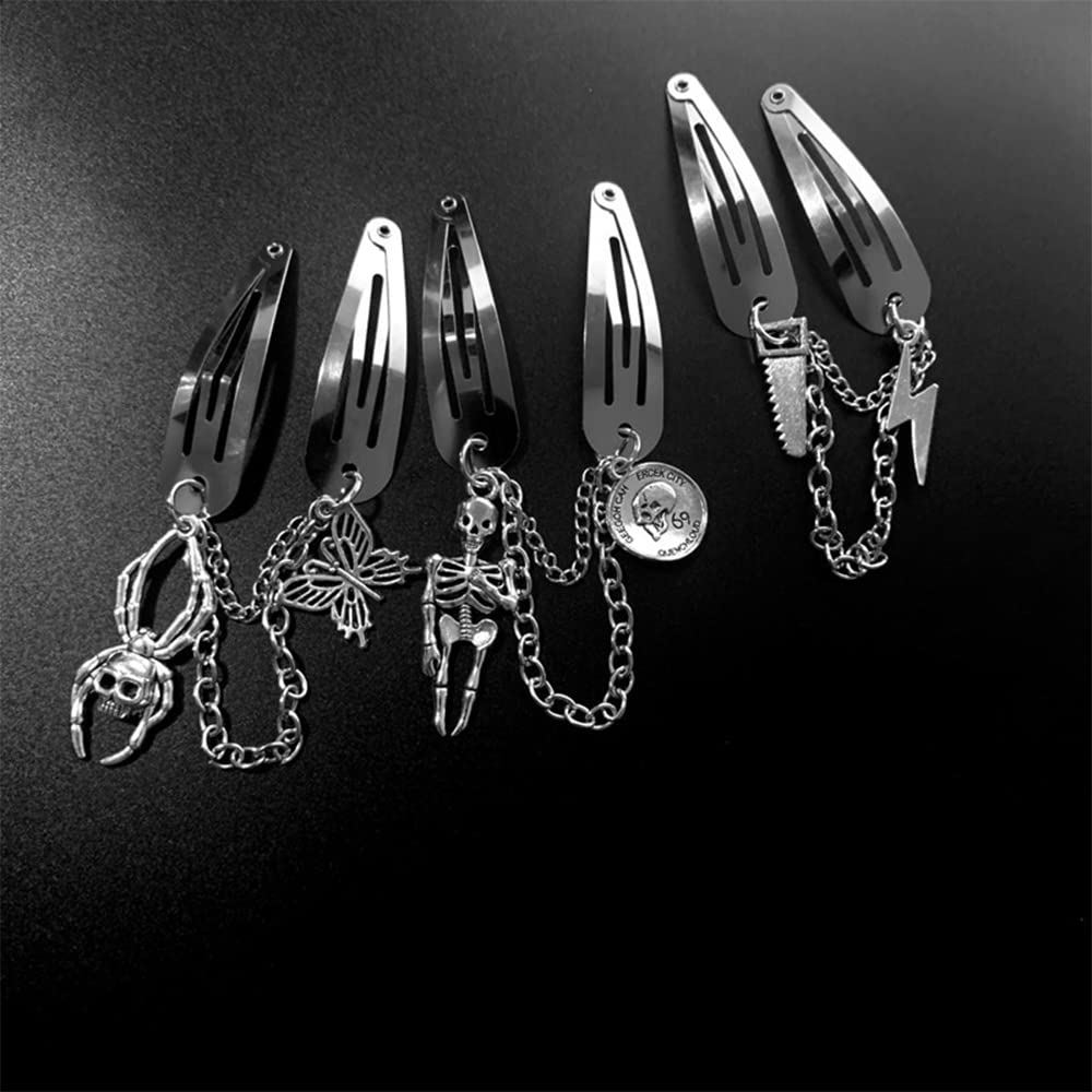2PCS Halloween Metal Skull Hair Clips - Retro Gothic Cross & Spider Hairpins with Tassel for Punk Rock Costume Accessories - Perfect for Halloween Parties, Cosplay & Gothic Fashion