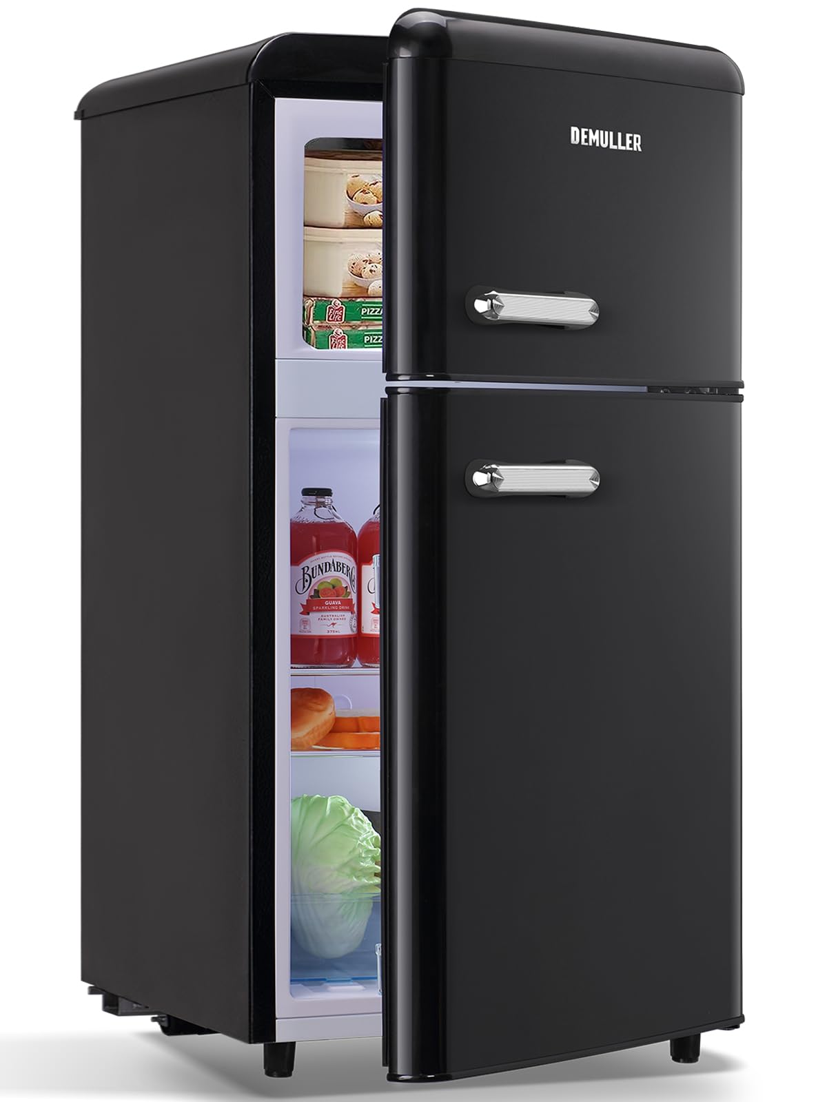 3.5 Cu.Ft Mini Fridge with Freezer - Dual Door Compact Refrigerator, Adjustable Temperature, Removable Glass Shelves & Handle - Perfect for Apartments, Dorms, Offices, RVs & Small Spaces (Black)