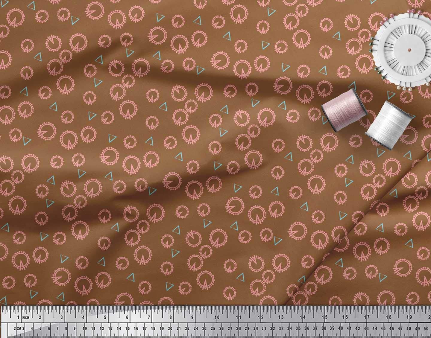 Soimoi Viscose Chiffon Brown Fabric by The Yard - 42 Inch Wide Printed Fabric with Triangle & London Eye Monuments Design - Perfect for Dresses, Scarves, Home Decor and DIY Sewing Projects