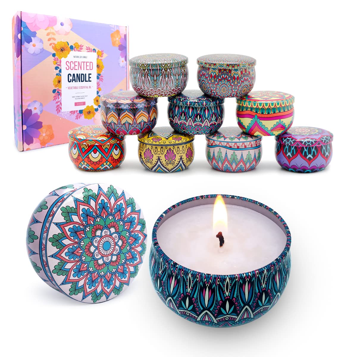 Soy Wax Scented Candles Gift Set - Lavender, Vanilla, Rose for Home & Christmas Gifts
