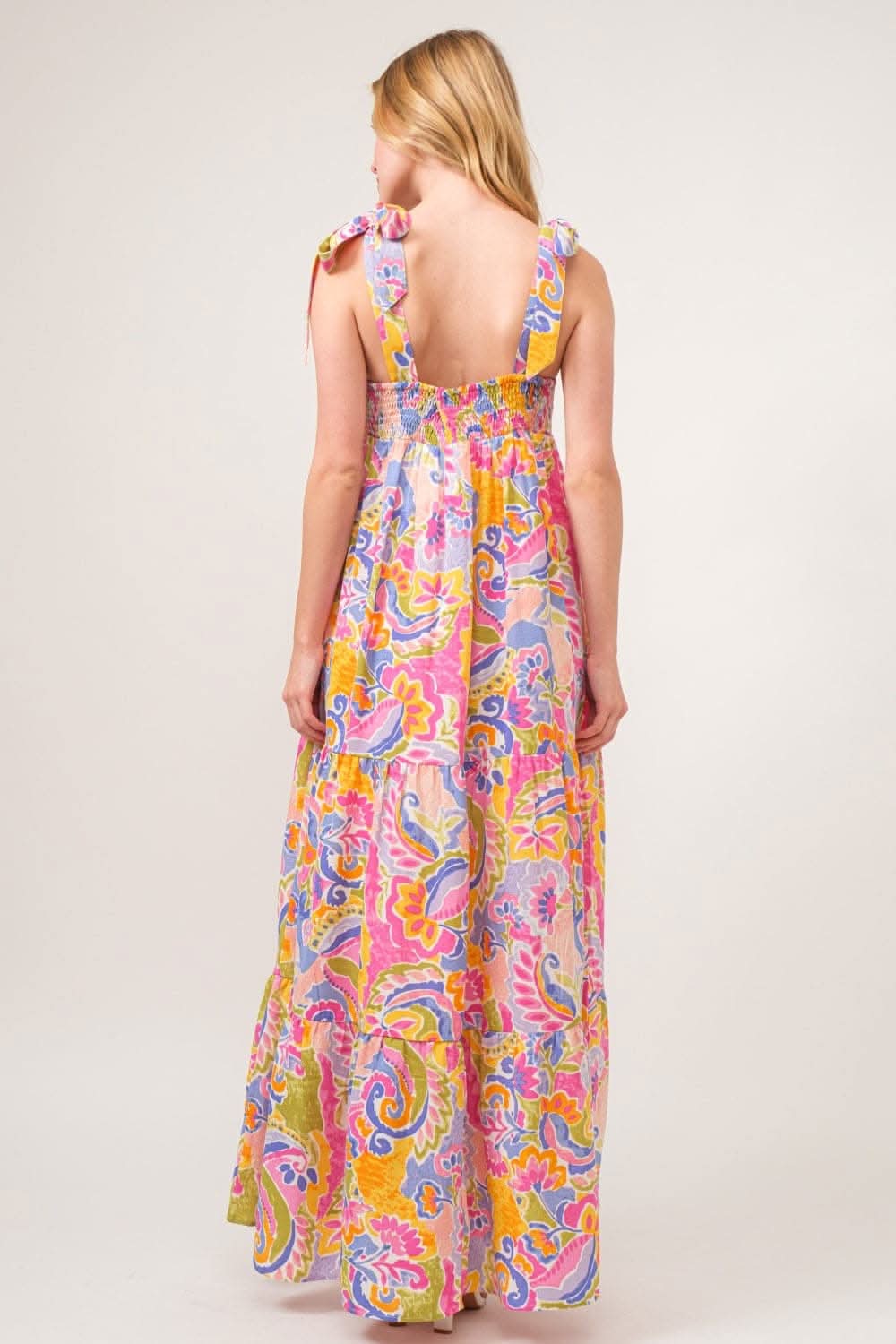 Stylish Printed Tie Shoulder Tiered Maxi Dress for Women - Perfect for Summer Beach Vacations, Date Nights & Special Occasions