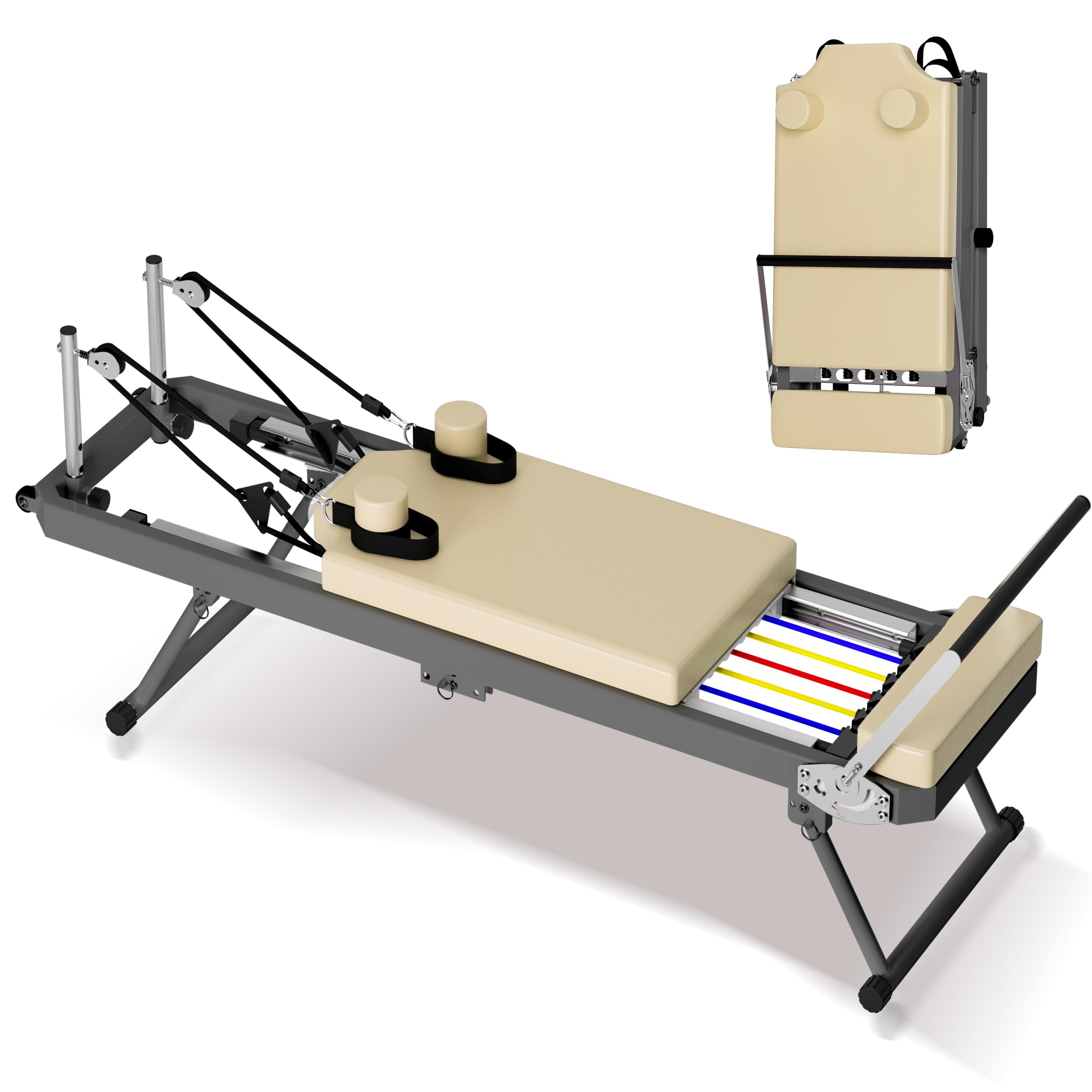 SogesPower Foldable Pilates Reformer Machine for Home Gym - High Strength Alloy Springs, 330lbs Weight Capacity - Perfect for Beginners & Full-Body Workouts | Ideal for Small Spaces, Home Fitness & Pilates Studio Training