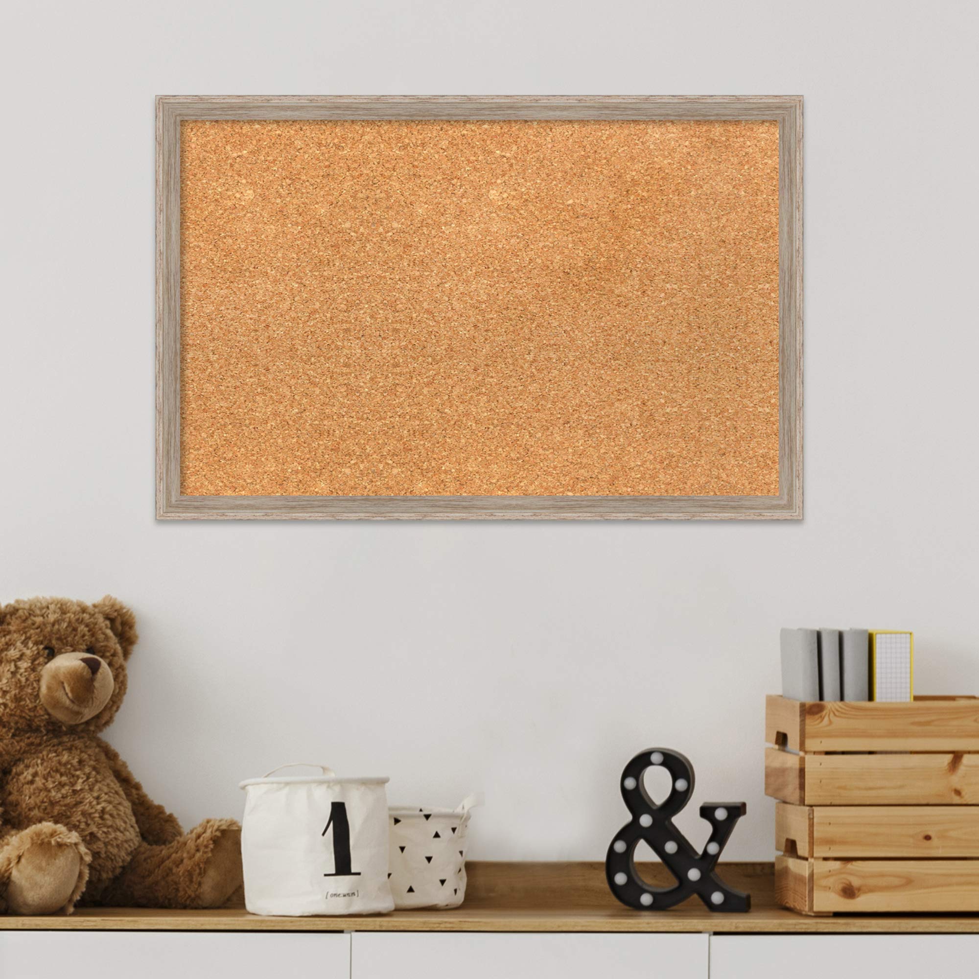 Amanti Art 15x23 Natural Cork Board with White Frame - Rustic Office & Home Decor for Vision Boards, Notes & Photos | Perfect for Home Organization, Bulletin Boards & Wall Displays
