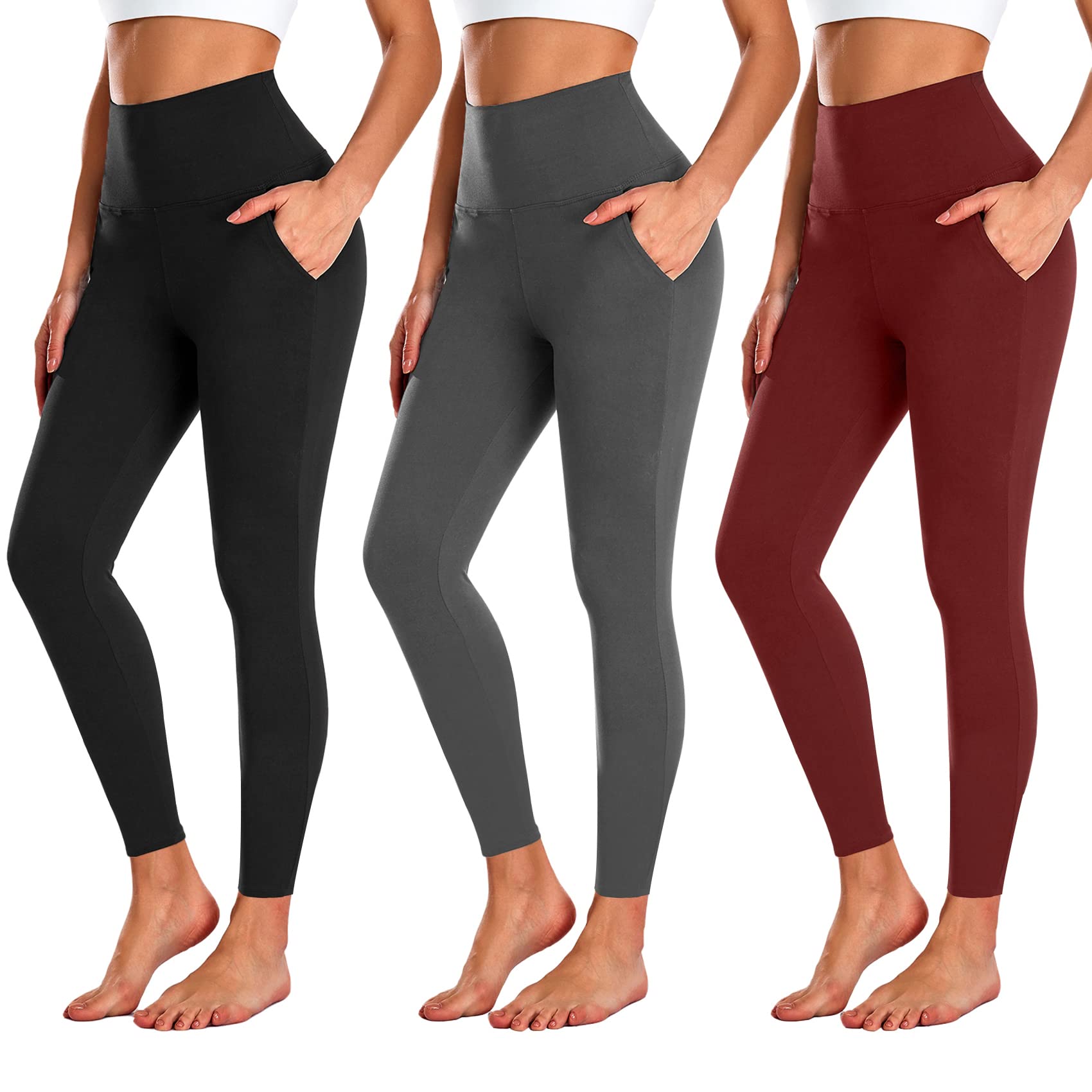 3 Pack High Waisted Yoga Pants for Women - Tummy Control Workout Leggings with Pockets, Non-See Through Gym Activewear - Perfect for Yoga, Running & Lounge Wear
