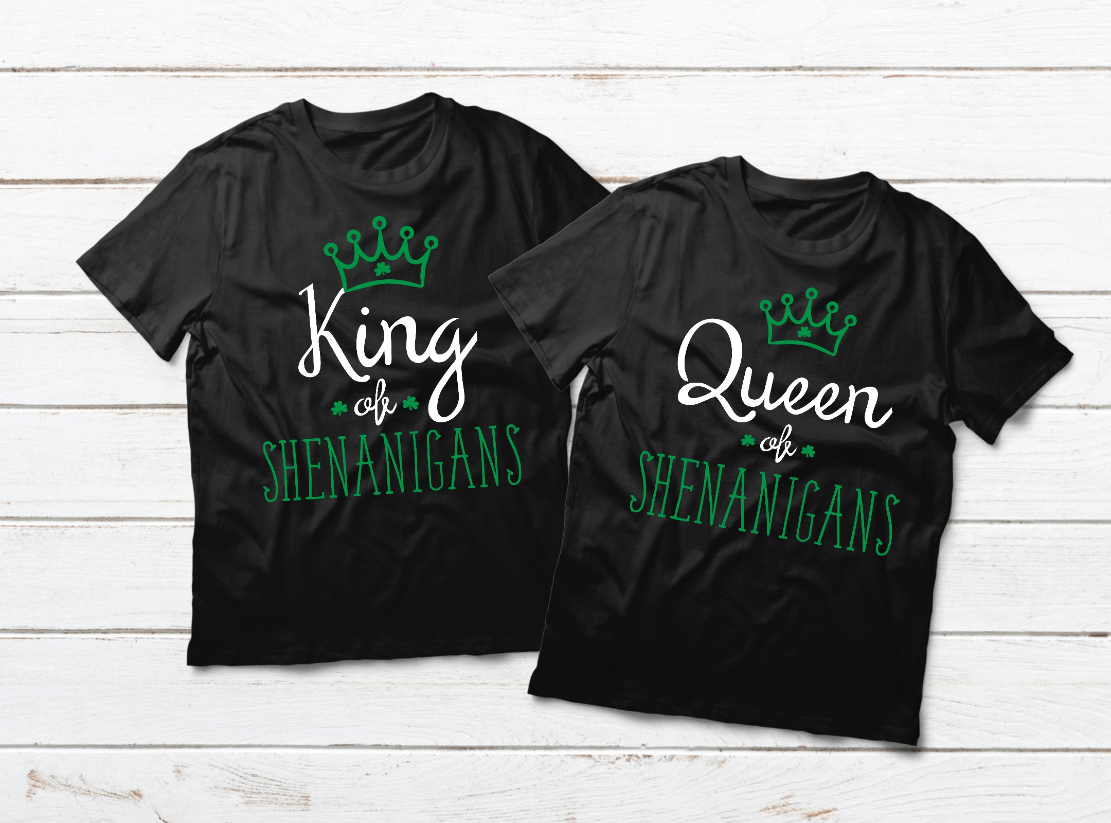 King & Queen of Shenanigans Matching Couple T-Shirts - St Patrick's Day Outfits for Couples - Fun Irish-Themed Matching Shirts for Date Night & Parties