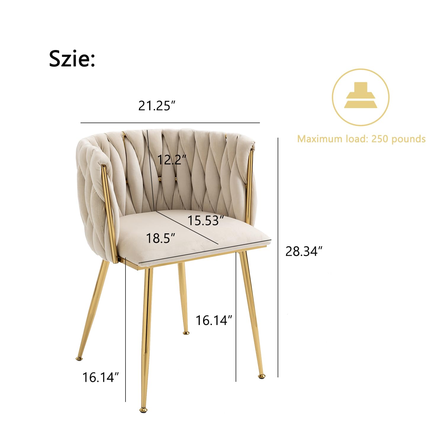 Luxury Velvet Dining Chairs Set of 2 - Modern Woven Upholstered Accent Chairs with Gold Metal Legs for Living Room, Dining Room & Kitchen - Perfect for Home Decor, Dinner Parties & Cozy Gatherings